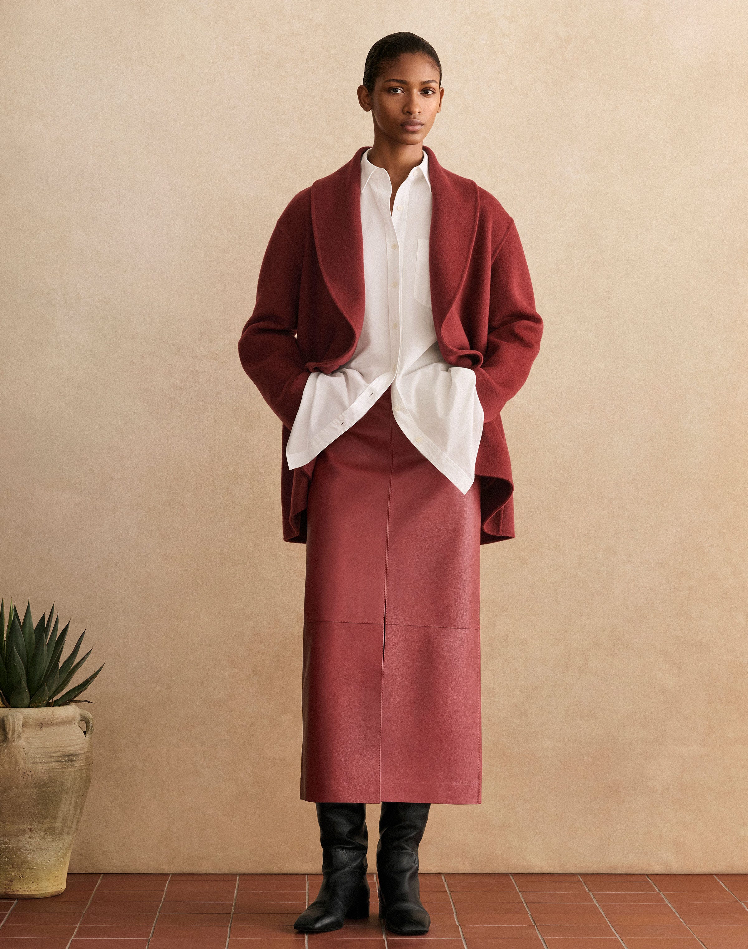 Wool-Cashmere Double Face Shawl Collar Short Coat