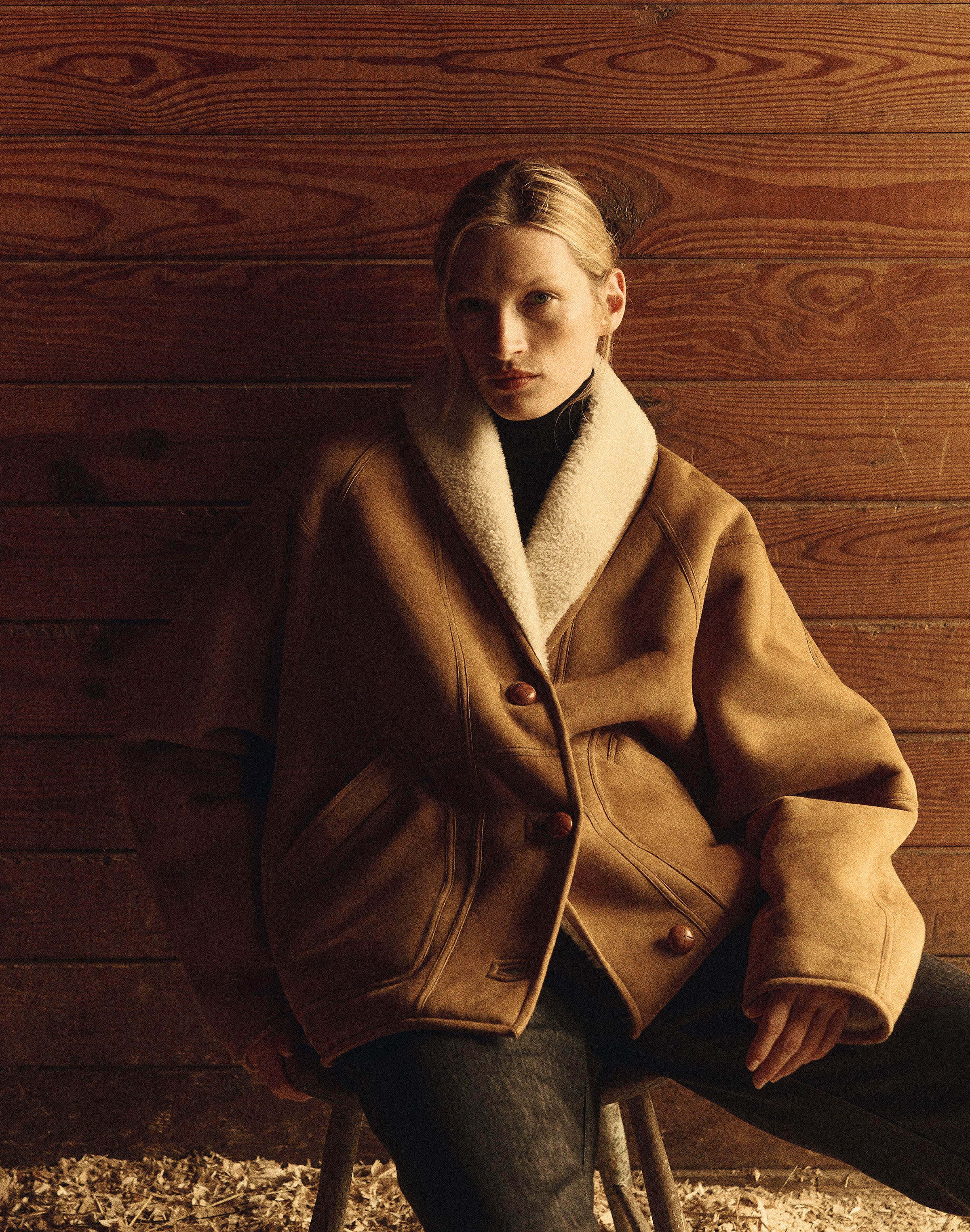 Shearling Reversible Shawl Collar Coat