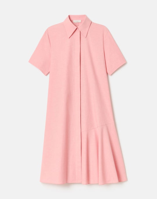 Slub Cotton Flounced Hem Shirtdress