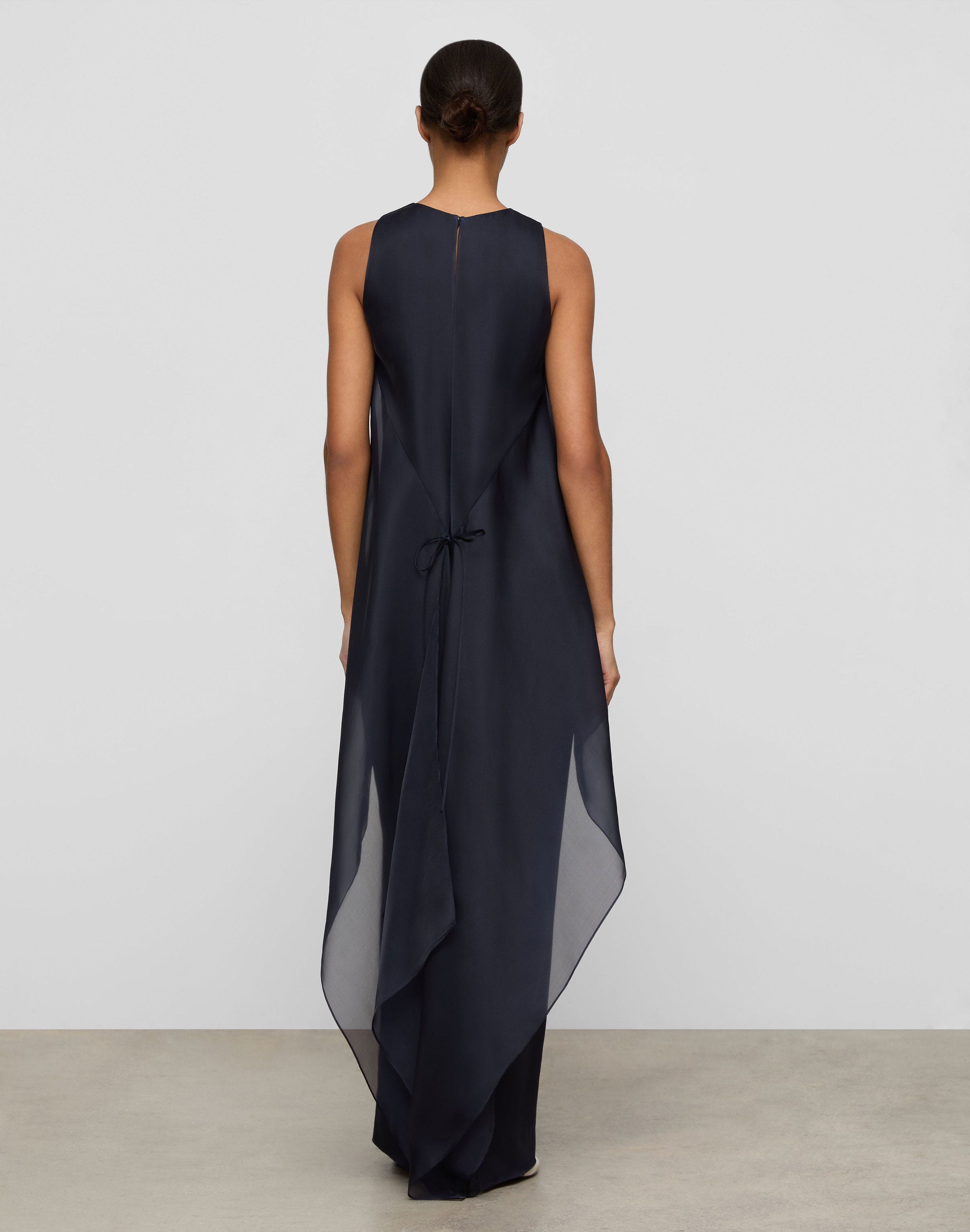 Silk Organza Overlay Tie Back Gown