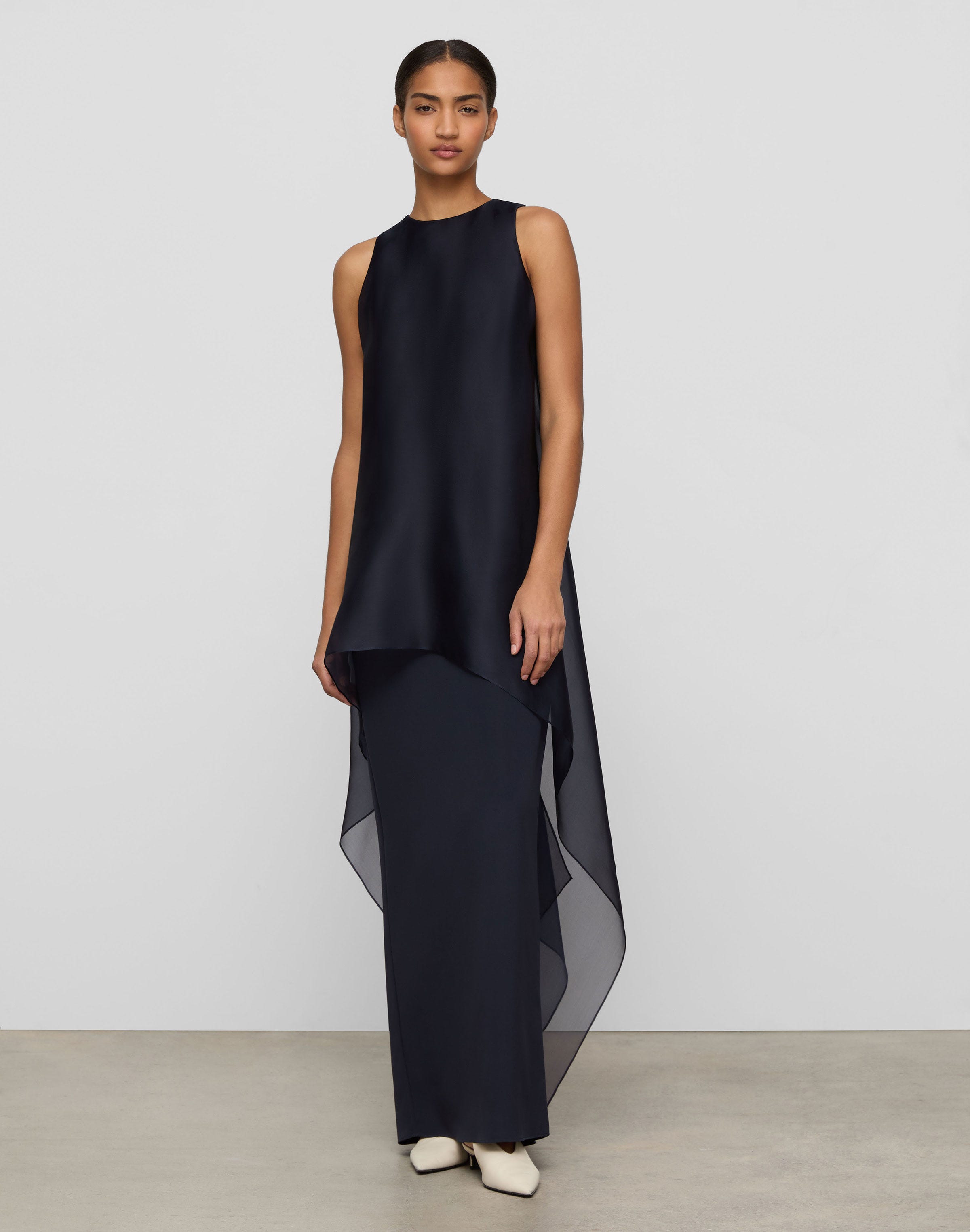 Silk Organza Overlay Tie Back Gown