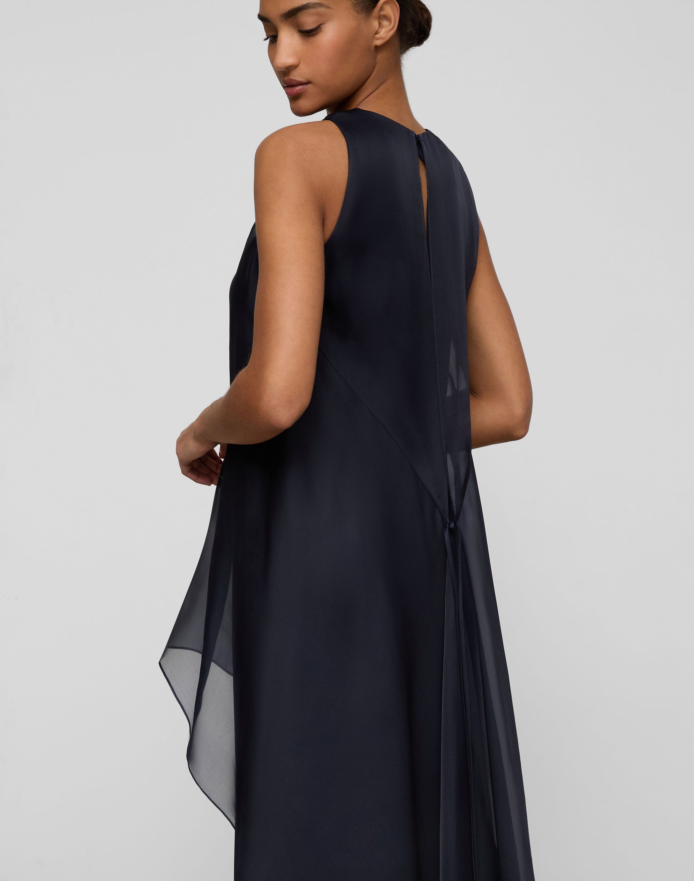 Silk Organza Overlay Tie Back Gown