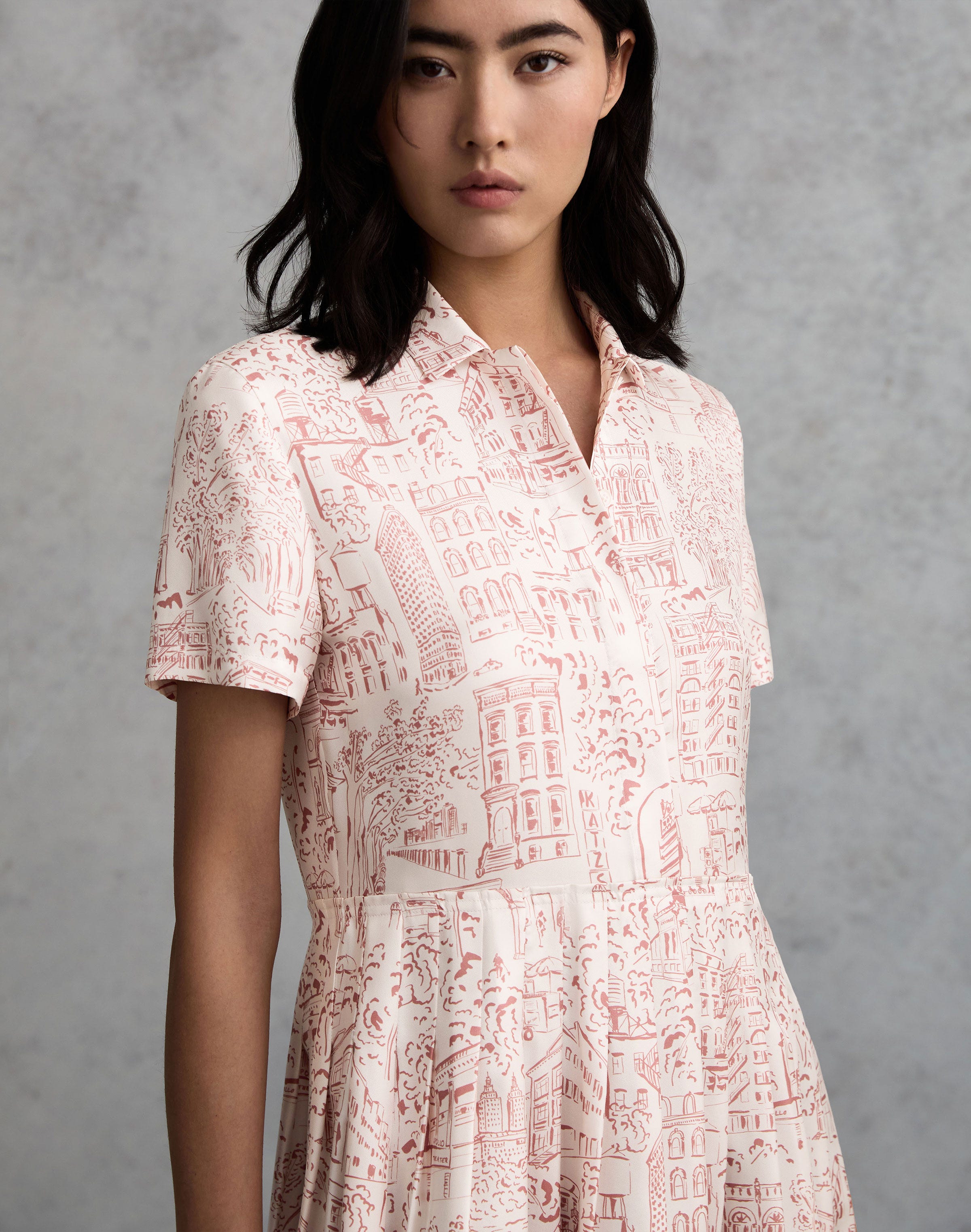 Landmarks Print Silk Twill Shirtdress