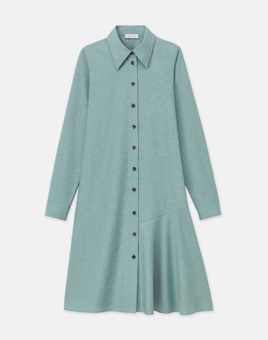 Slubbed Cotton Flounced Shirtdress