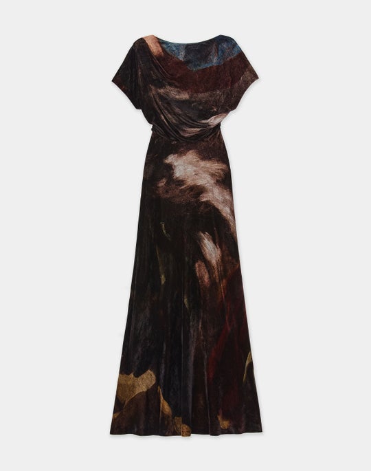 L148 X Save Venice Print Velvet Floor Length Gown