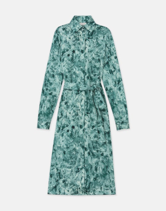 Impasto Print Textured Silk Satin Dress