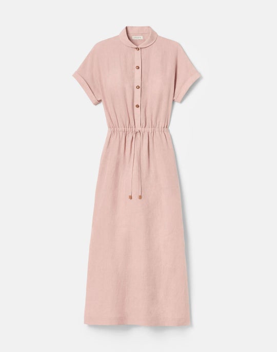 Organic Linen Claudine Collar Drawstring Dress
