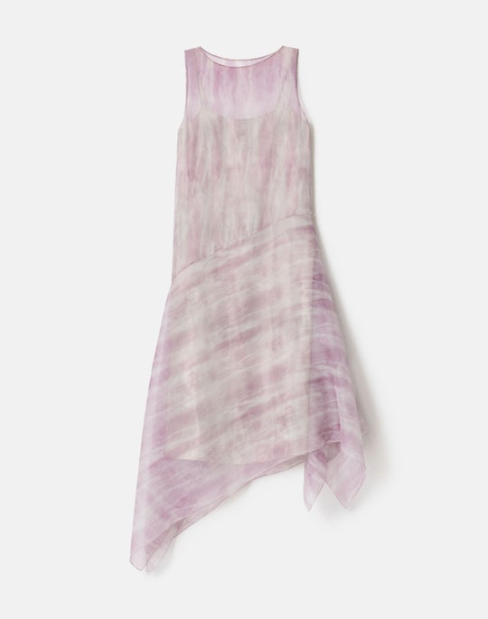 Washed Glaze Print Silk Crépon Midi Dress