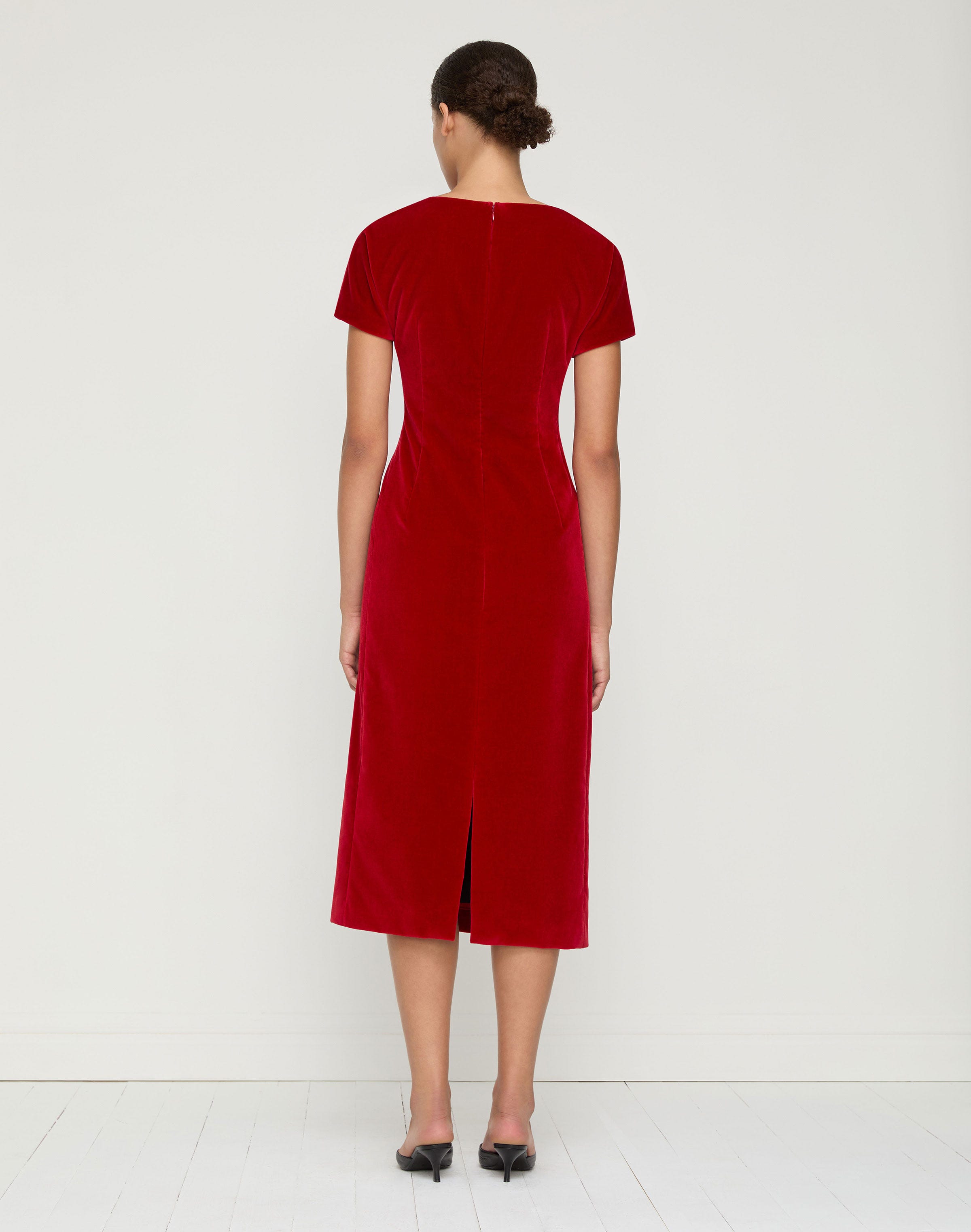 Velvet Pleated Waist Midi Dress