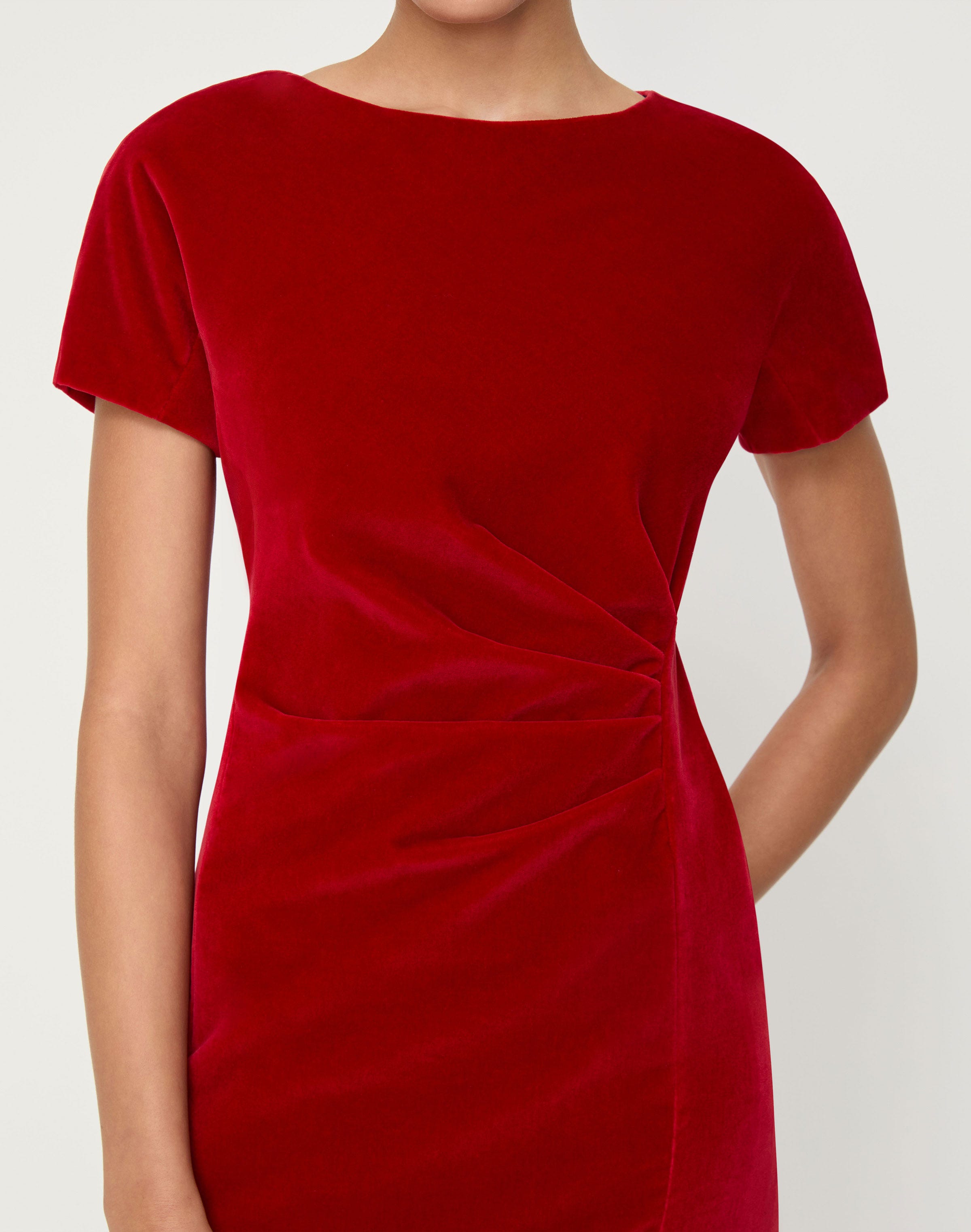 Velvet Pleated Waist Midi Dress