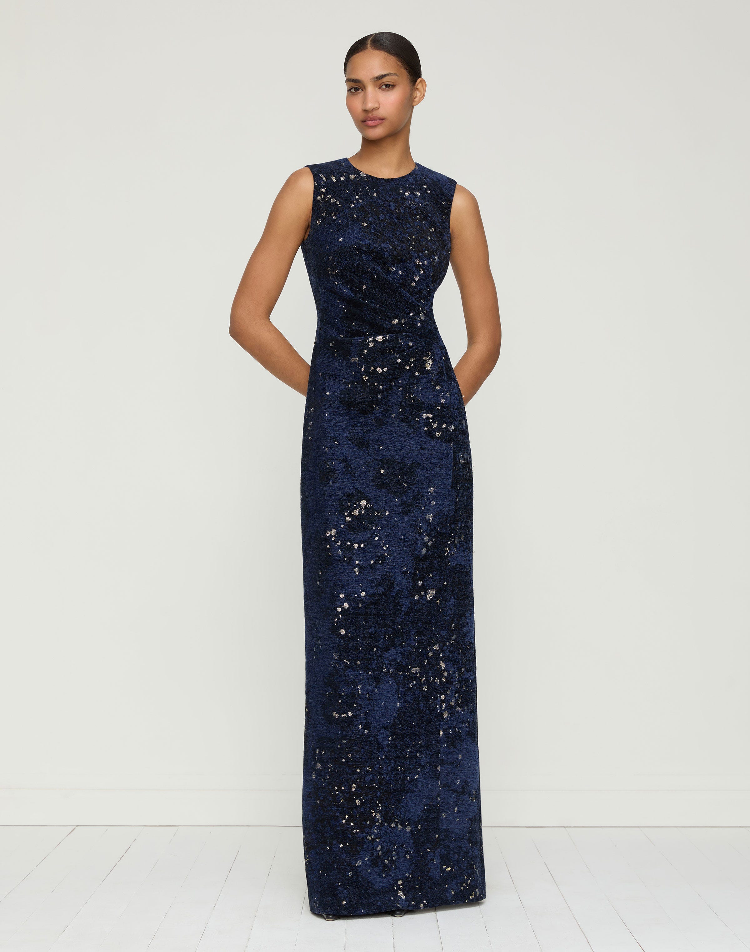 Cosmos Chenille Jacquard Pleated Waist Gown