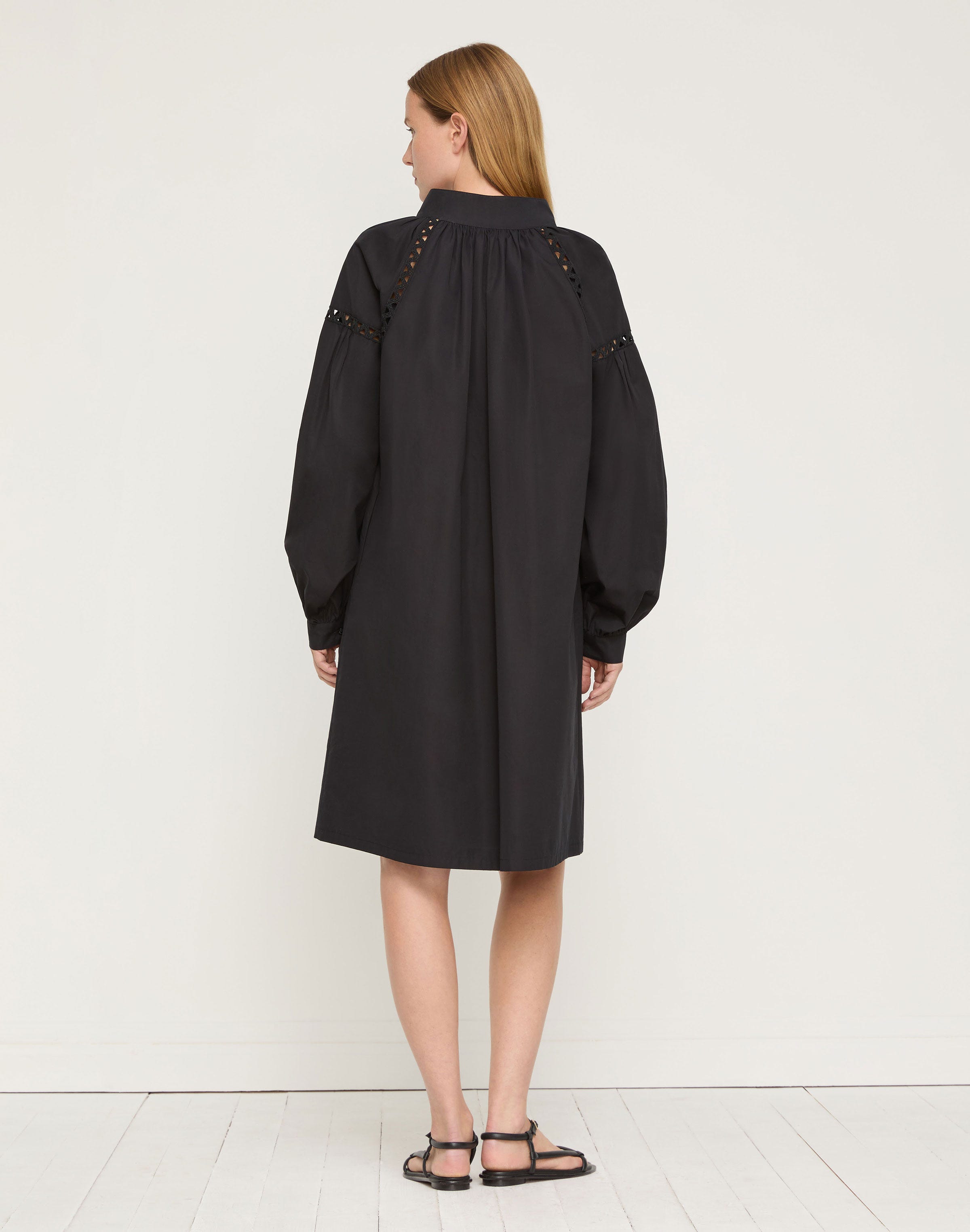 Petite Organic Cotton Poplin Soutache Trim Popover Dress