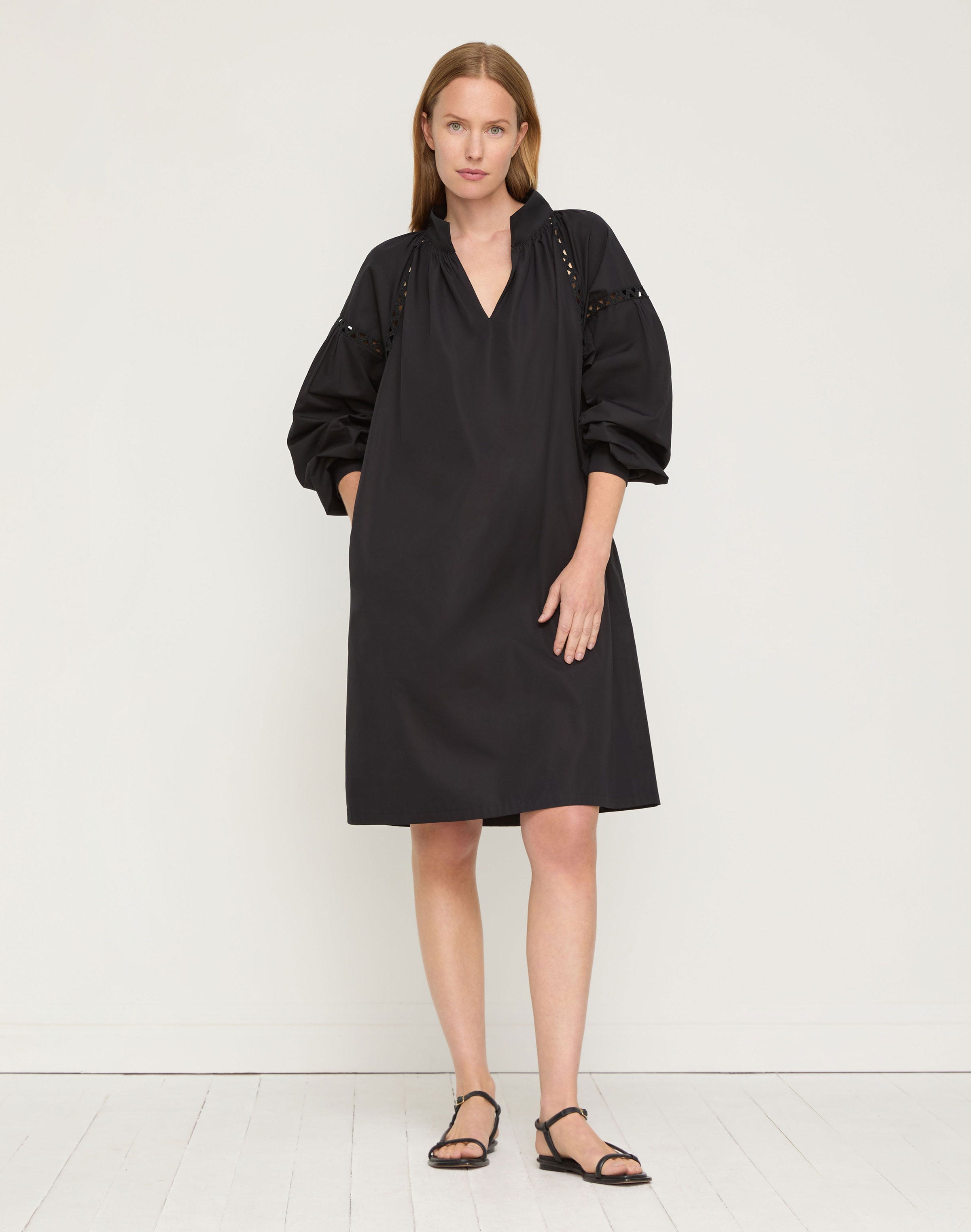 Petite Organic Cotton Poplin Soutache Trim Popover Dress