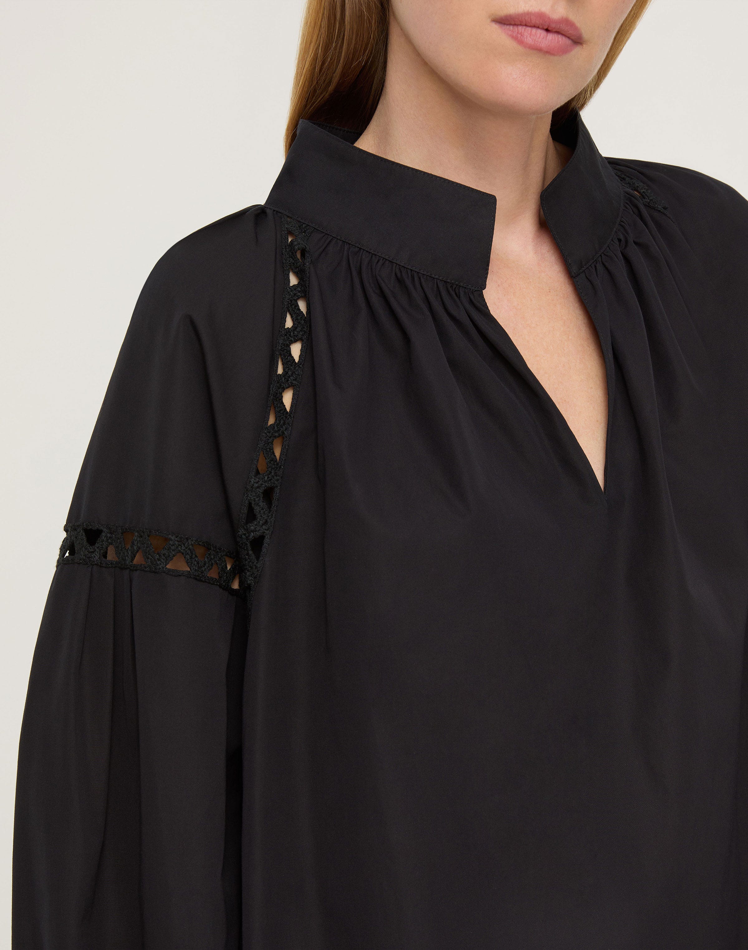 Petite Organic Cotton Poplin Soutache Trim Popover Dress