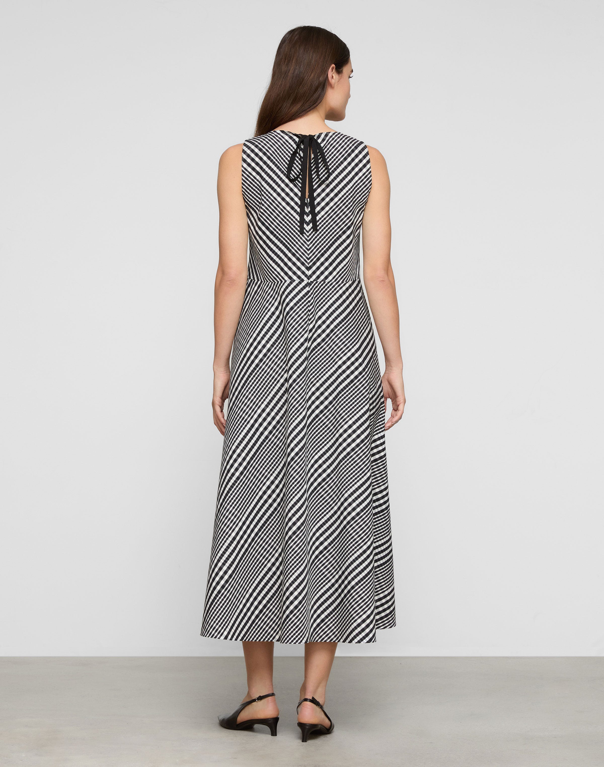 Grid Plaid Cotton Sleeveless Midi Dress