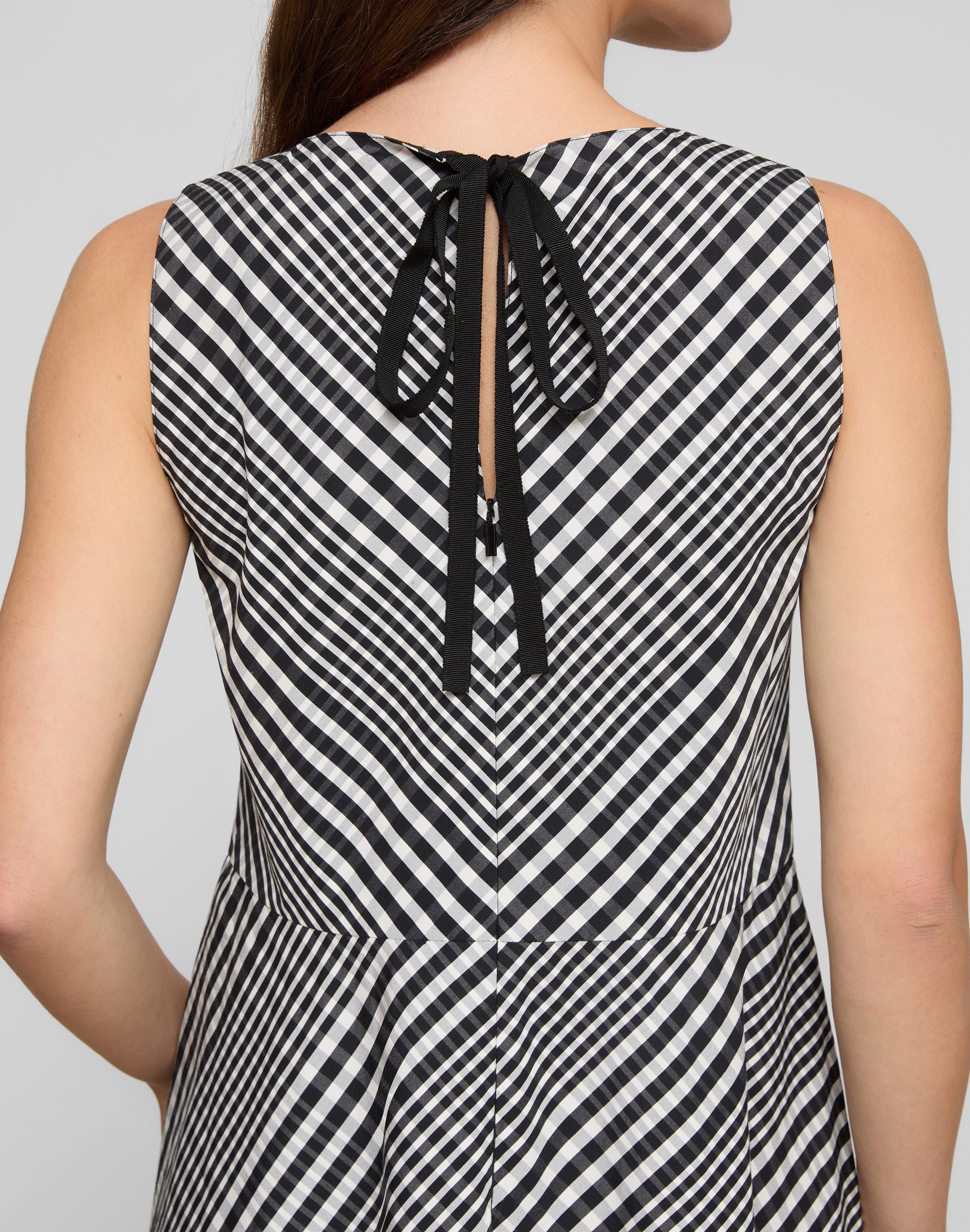 Grid Plaid Cotton Sleeveless Midi Dress