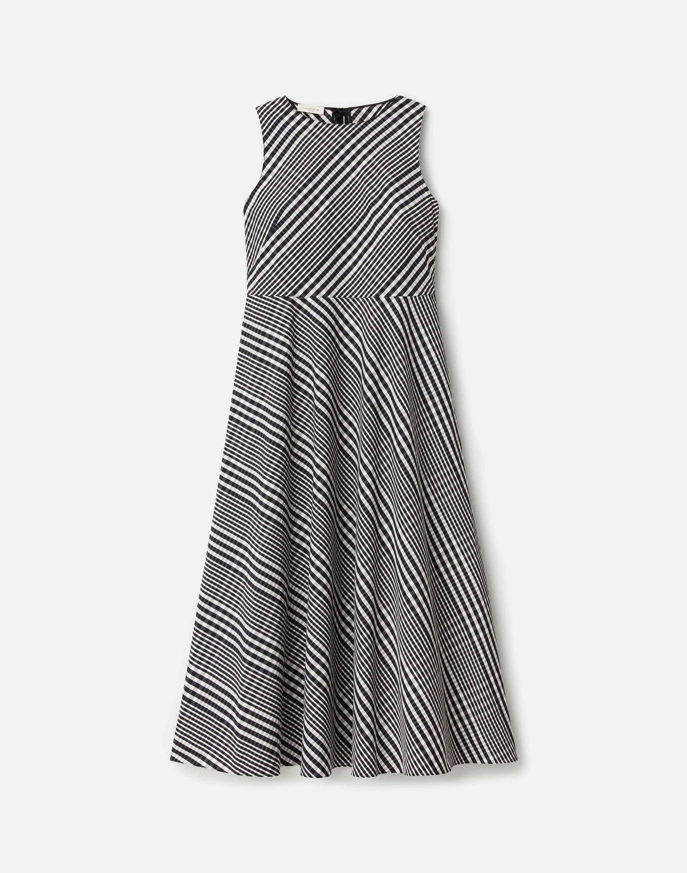 Grid Plaid Cotton Sleeveless Midi Dress