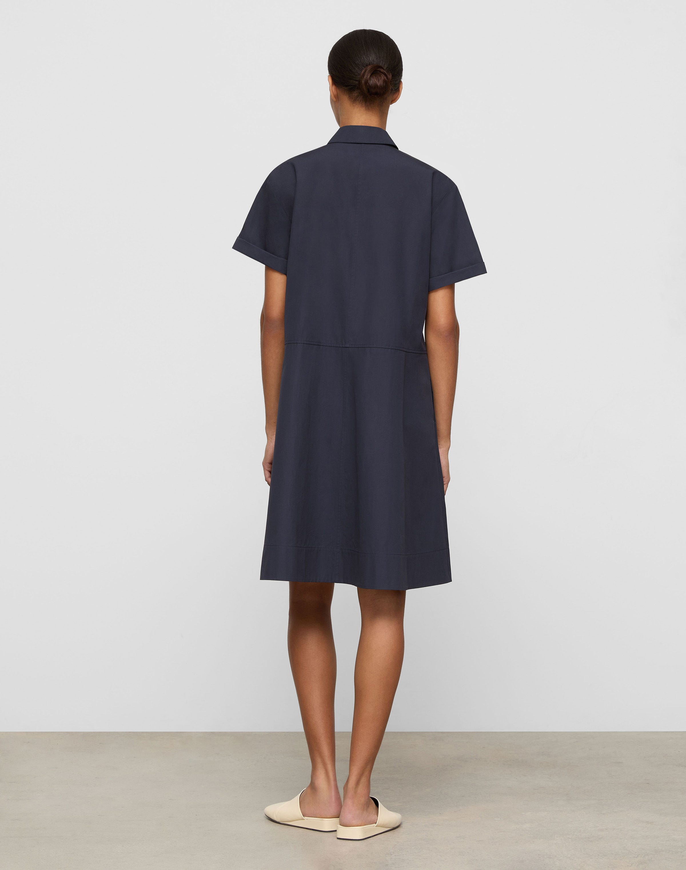 Petite Organic Cotton Poplin Gathered Waist Shirtdress