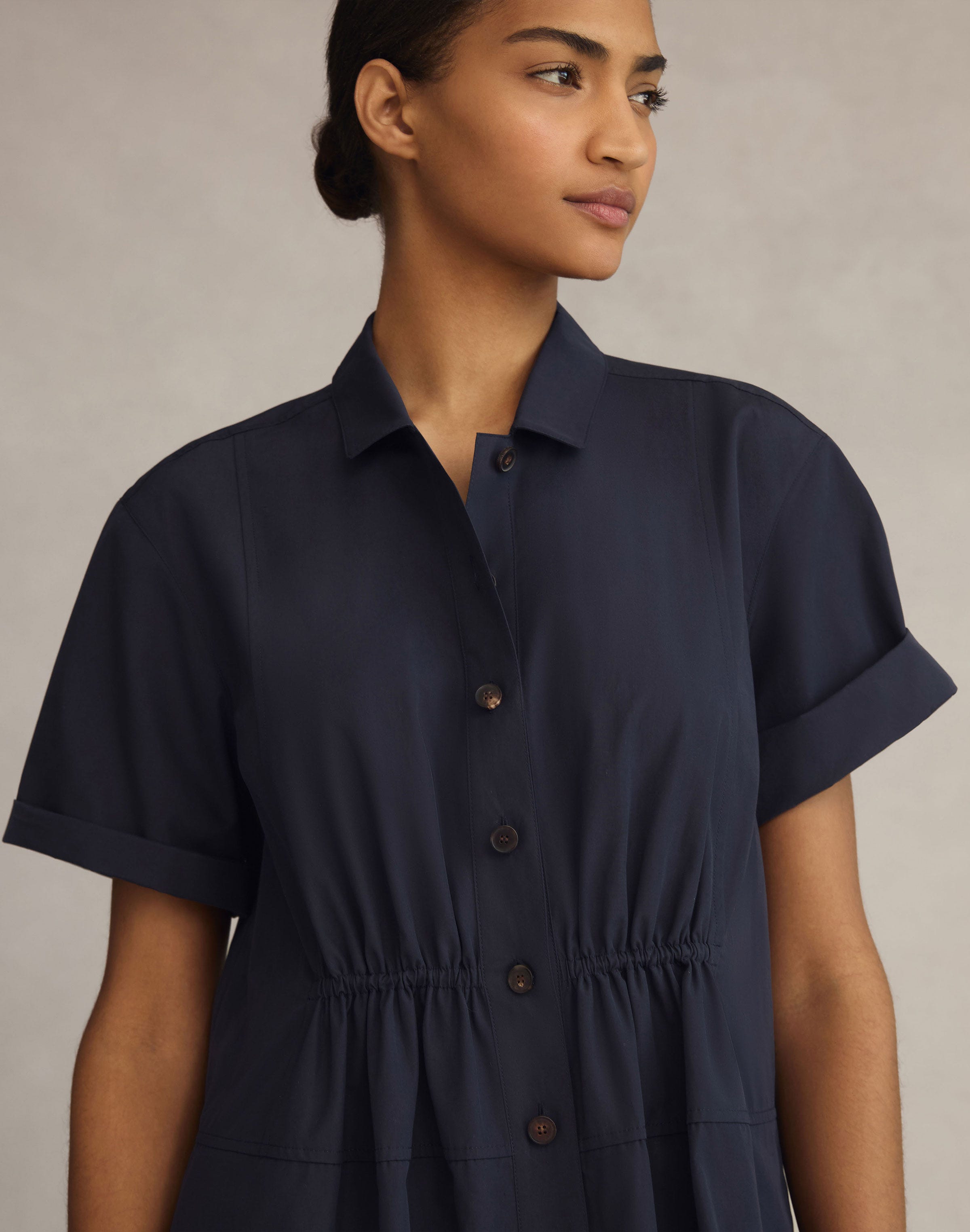 Petite Organic Cotton Poplin Gathered Waist Shirtdress