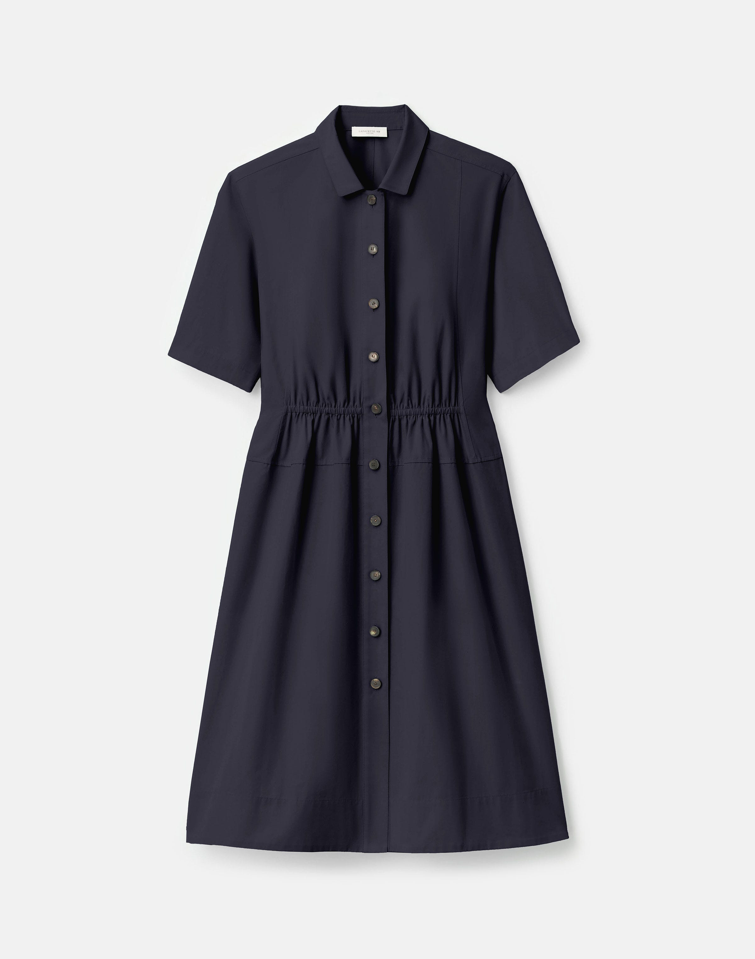 Petite Organic Cotton Poplin Gathered Waist Shirtdress