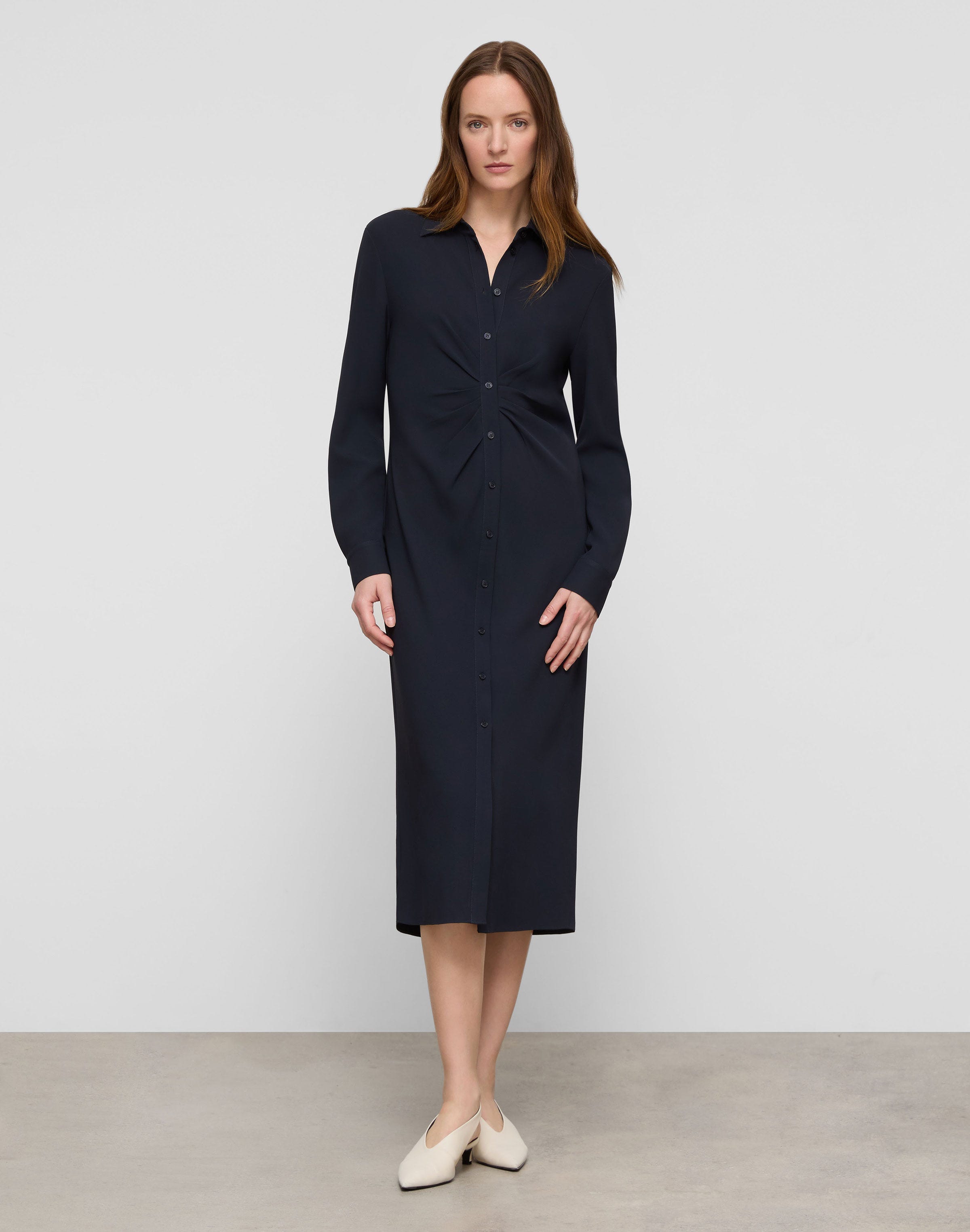 Responsible Finesse Crepe Pleated Waist Shirtdress