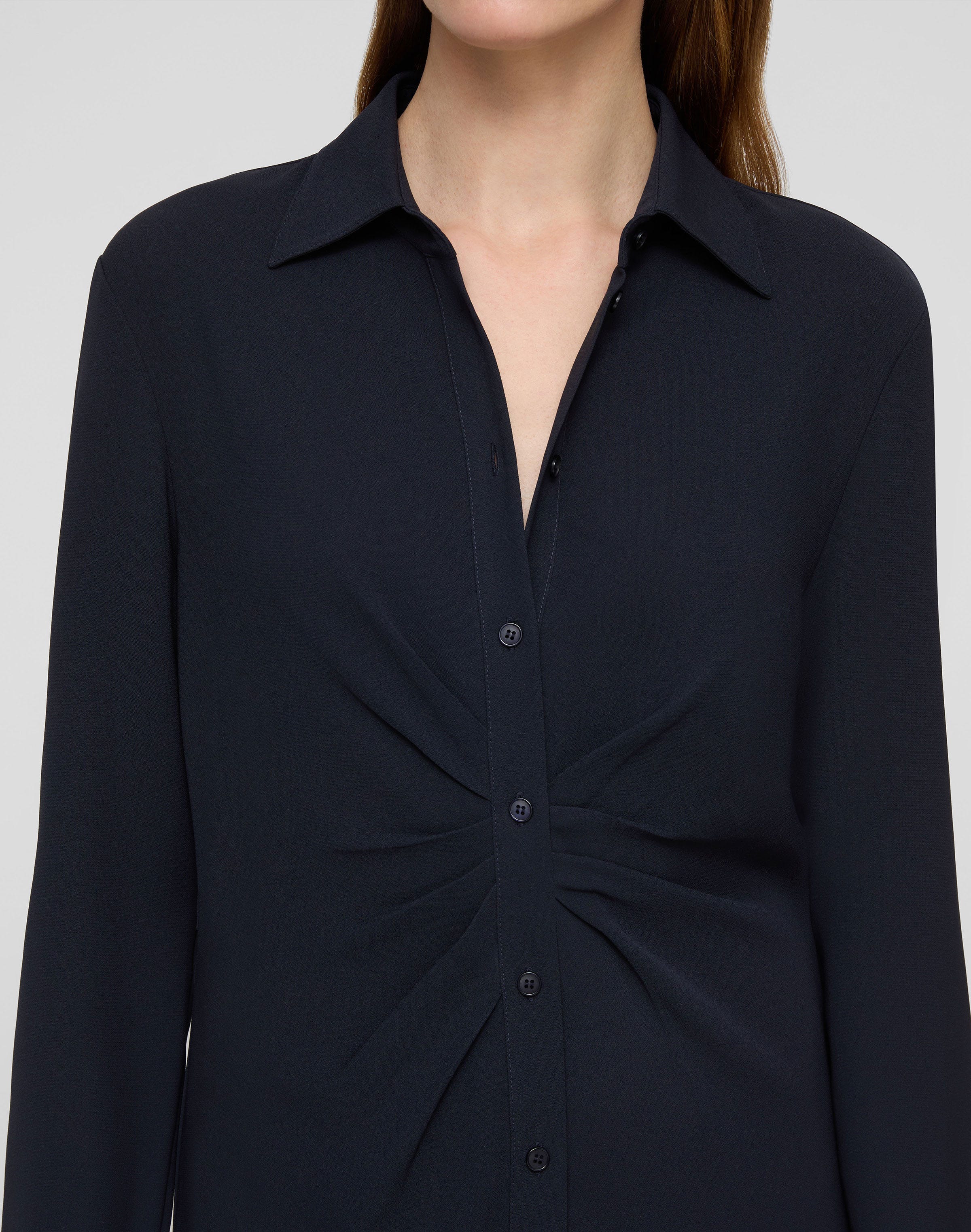 Responsible Finesse Crepe Pleated Waist Shirtdress