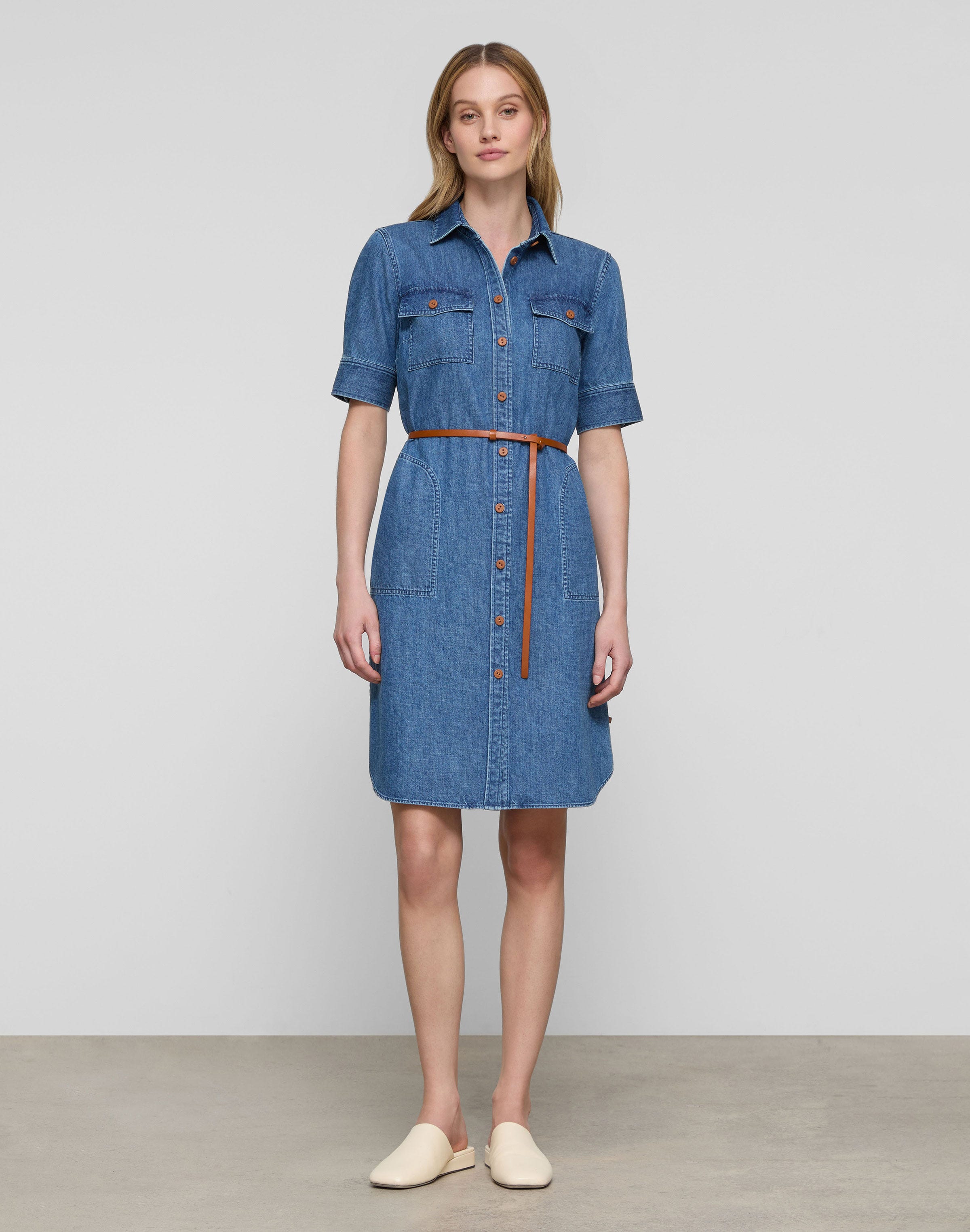 Chambray Belted Shirtdress