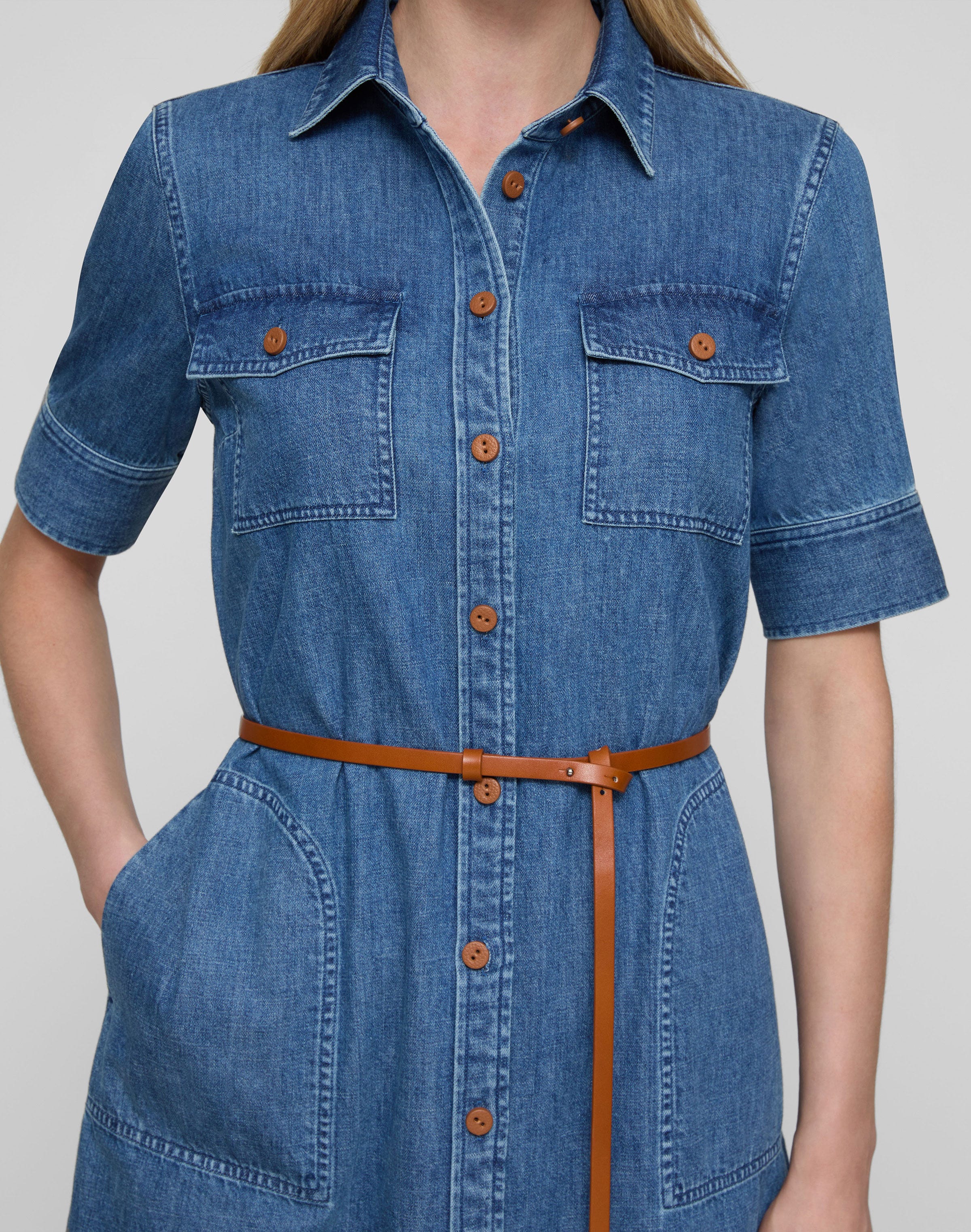 Chambray Belted Shirtdress