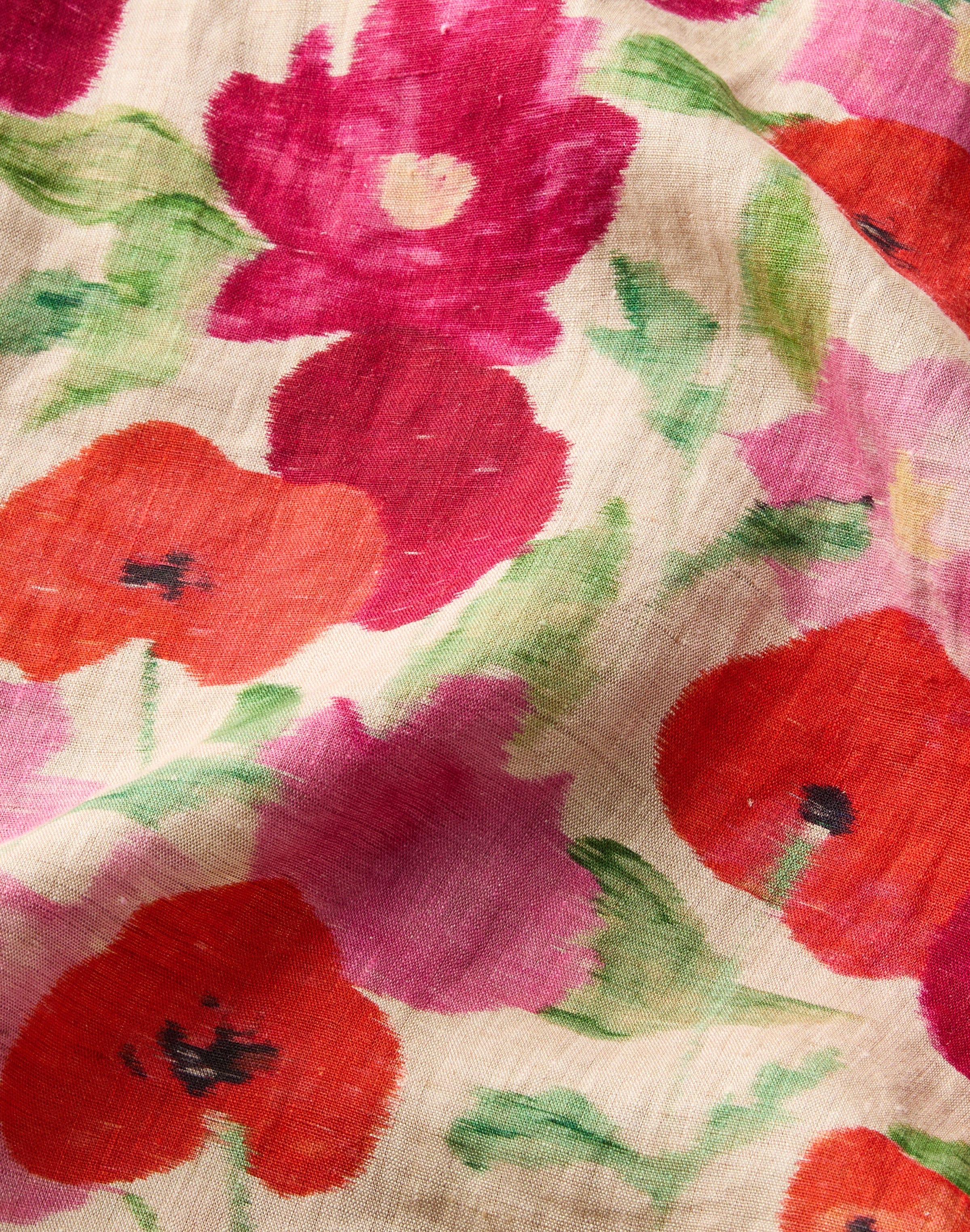 Plus-Size Blossom Print Organic Linen Belted Shirtdress
