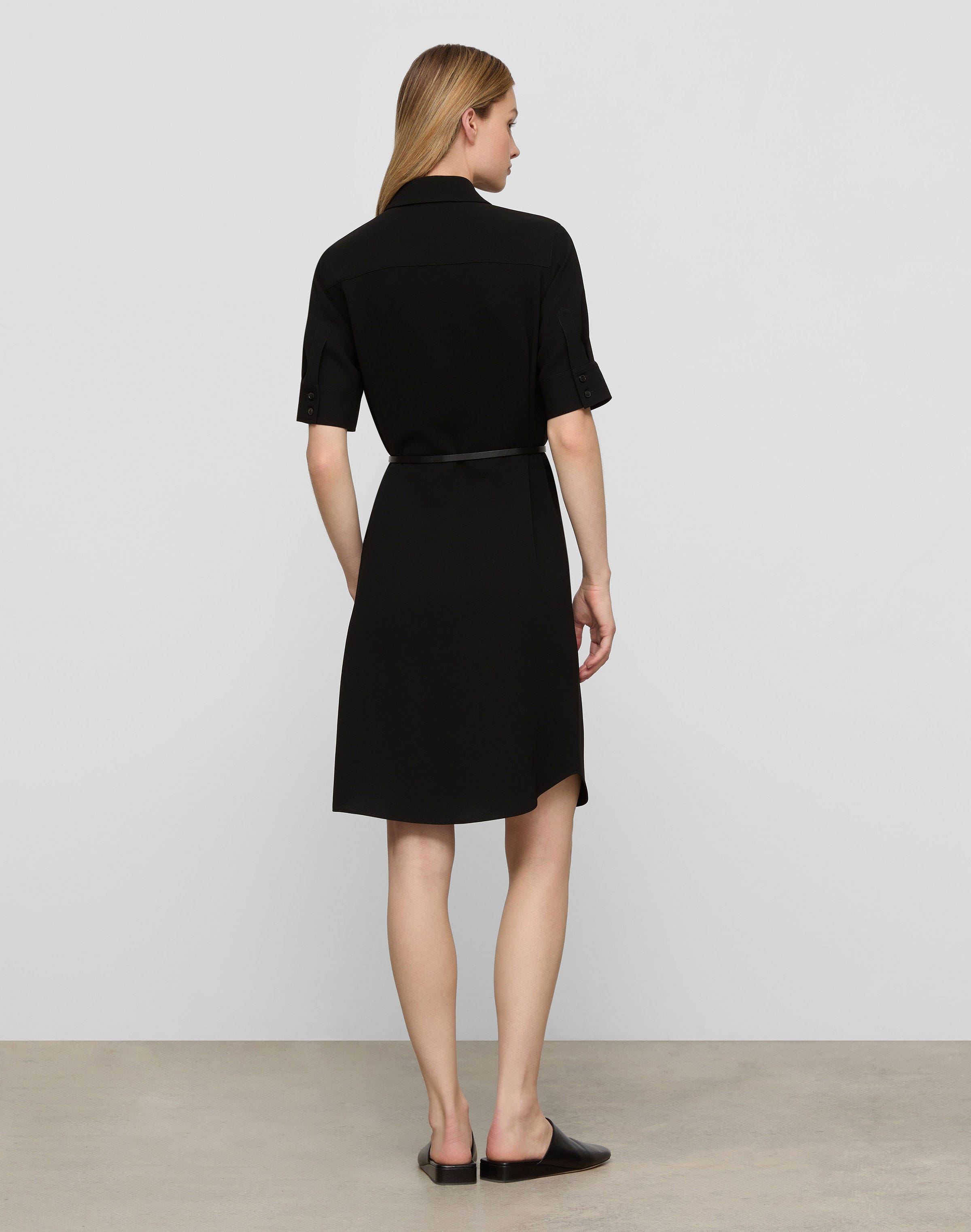 Petite Responsible Finesse Crepe Patch Pocket Belted Shirtdress