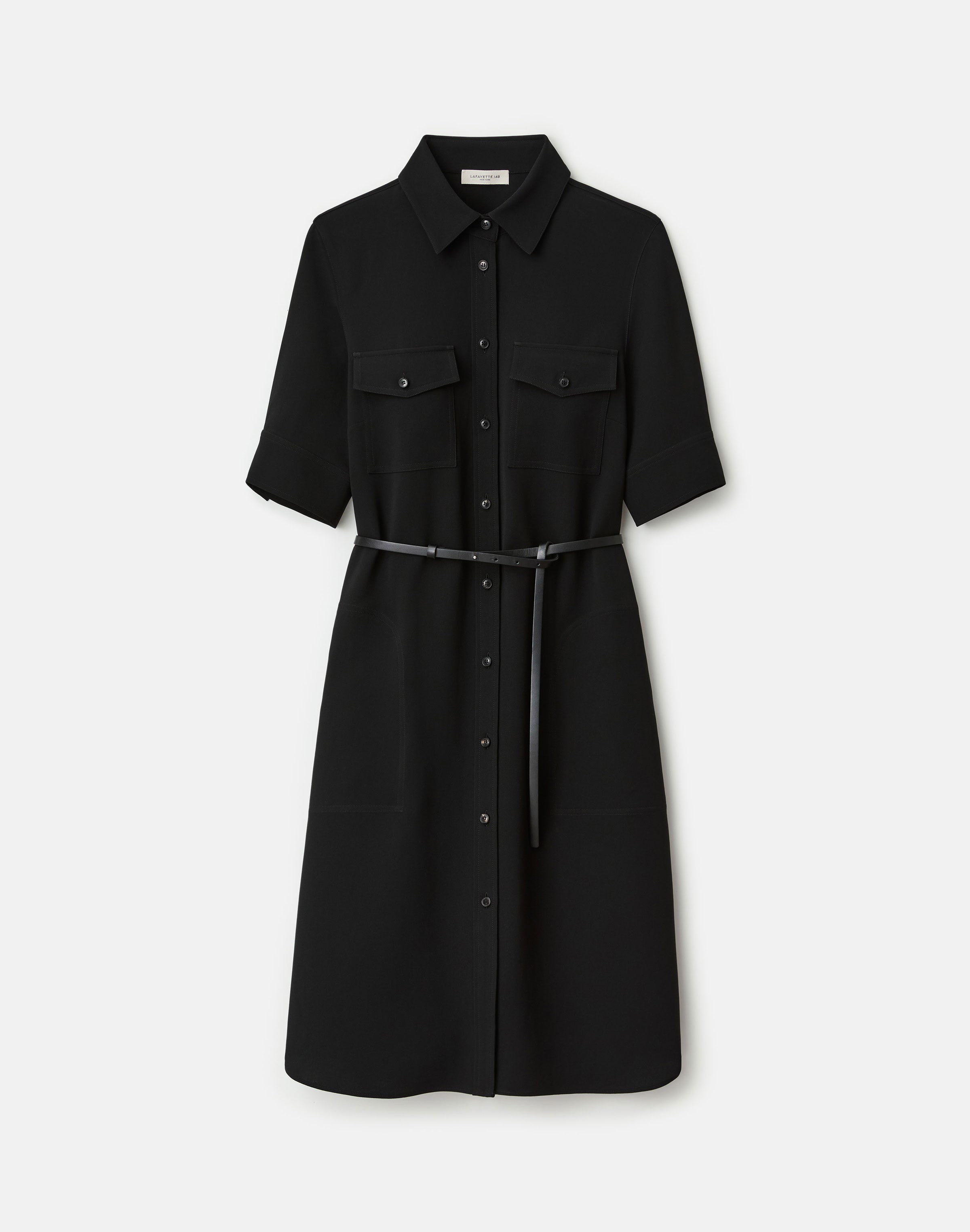Petite Responsible Finesse Crepe Patch Pocket Belted Shirtdress