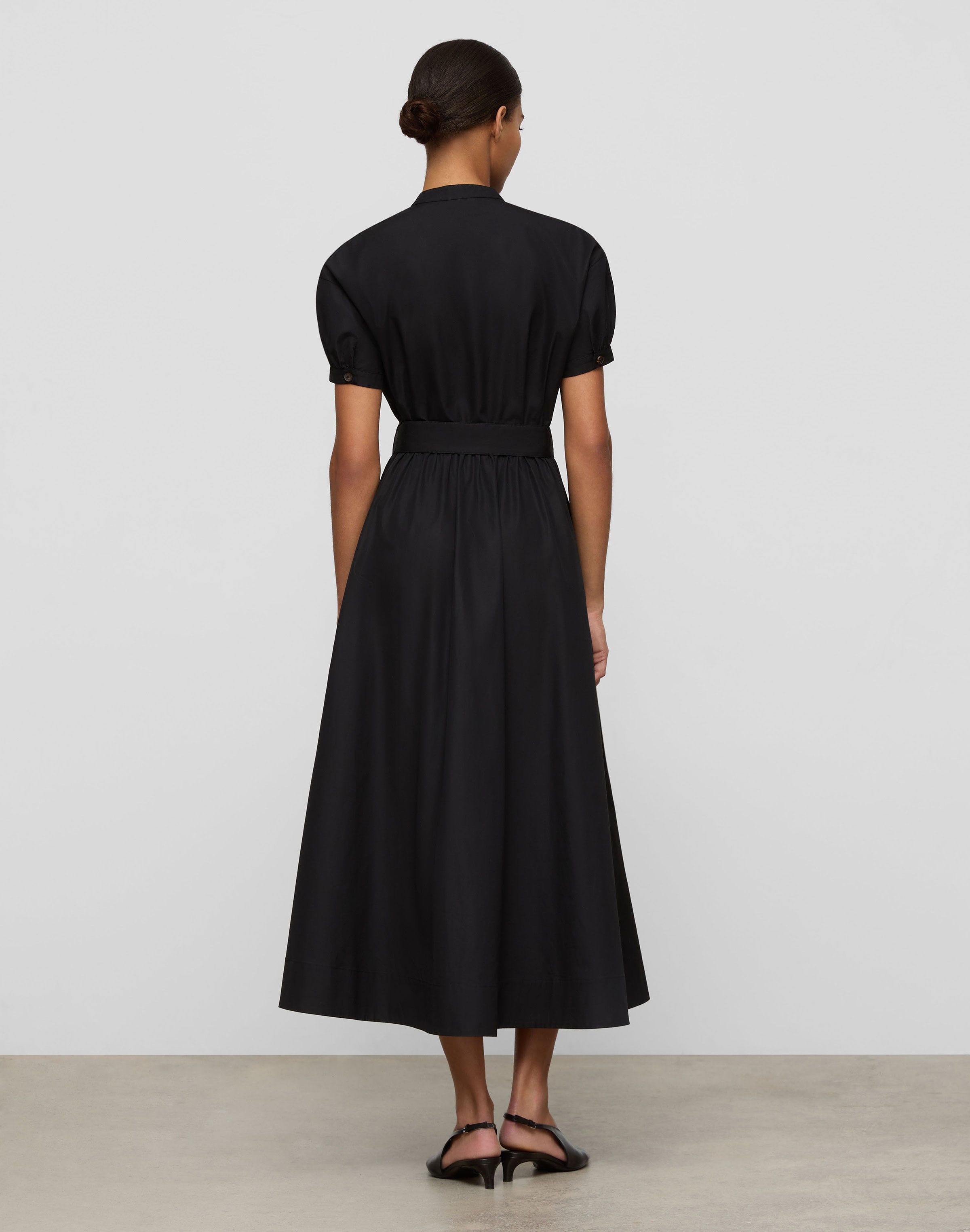 Organic Cotton Poplin Puff Sleeve Belted Shirtdress