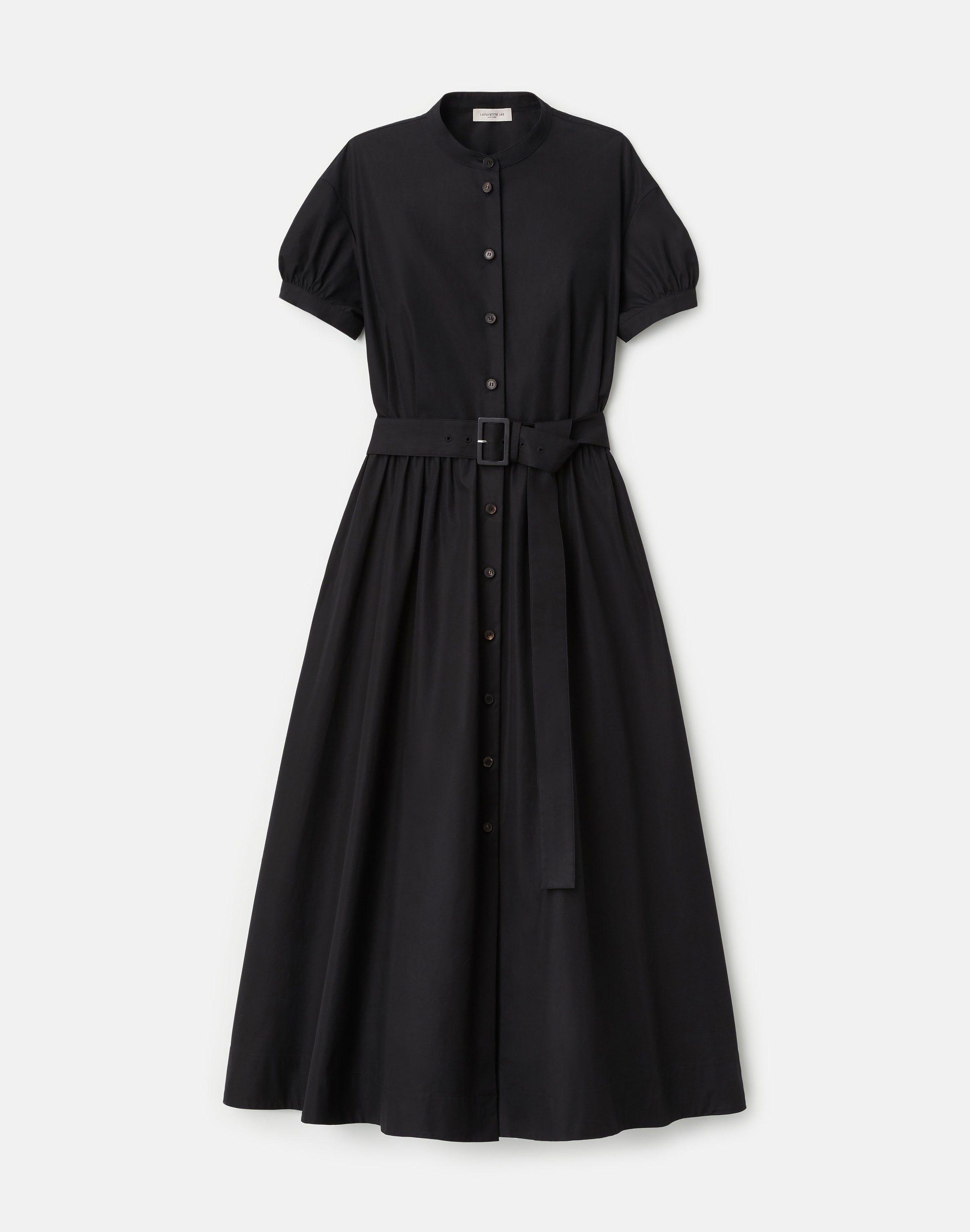 Organic Cotton Poplin Puff Sleeve Belted Shirtdress