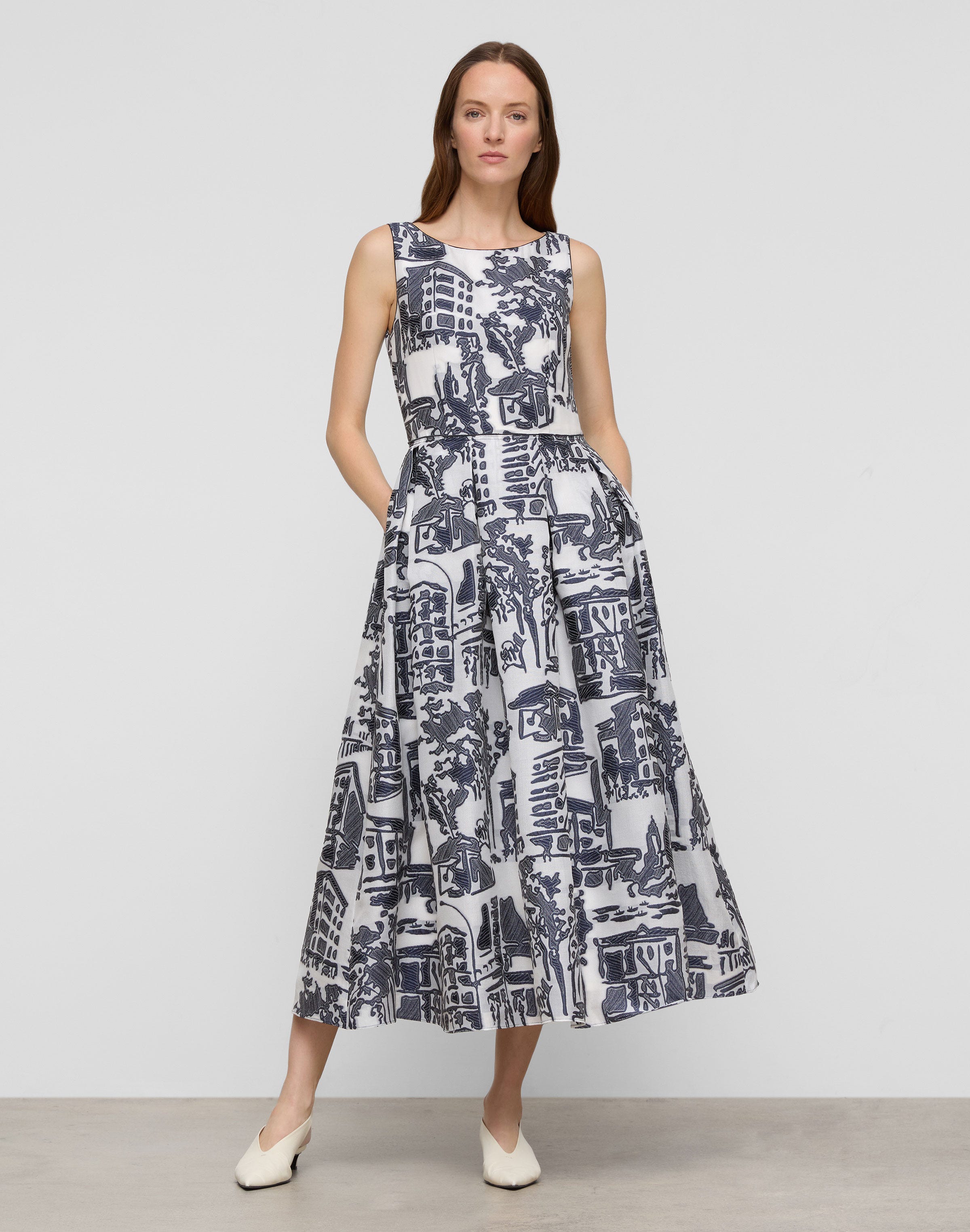 Cityscape Jacquard Tailored A-Line Dress