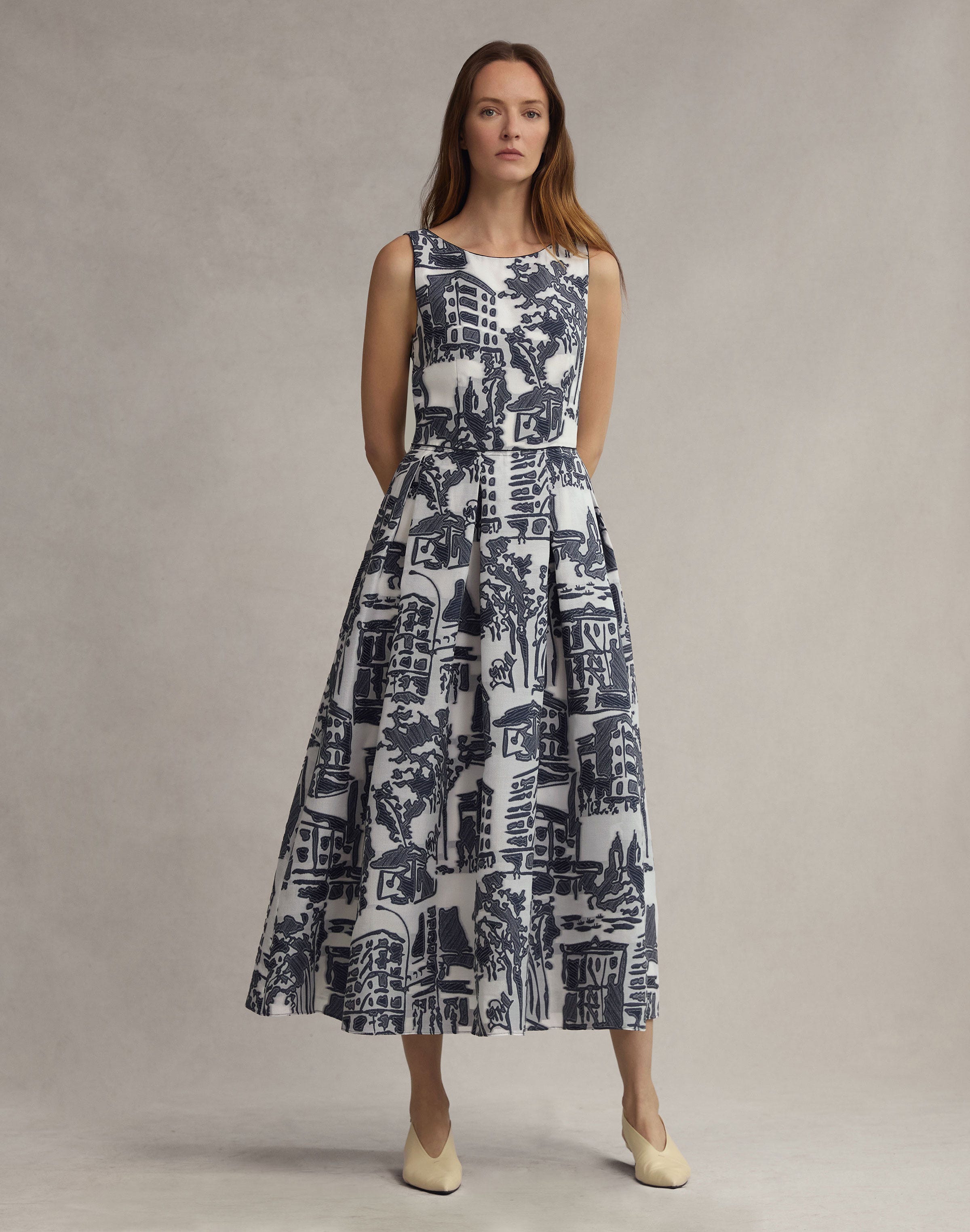 Cityscape Jacquard Tailored A-Line Dress