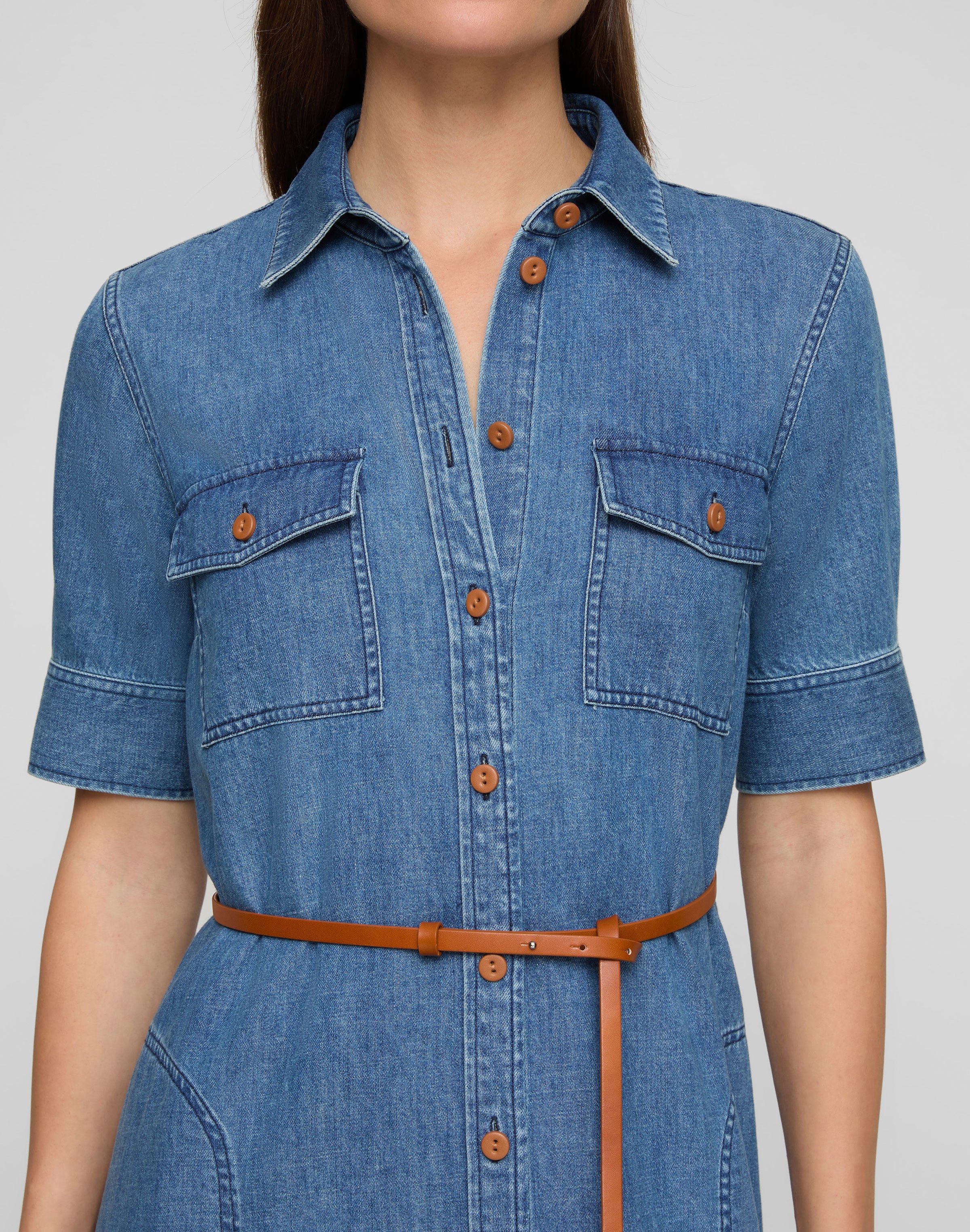 Chambray Patch Pocket Maxi Shirtdress