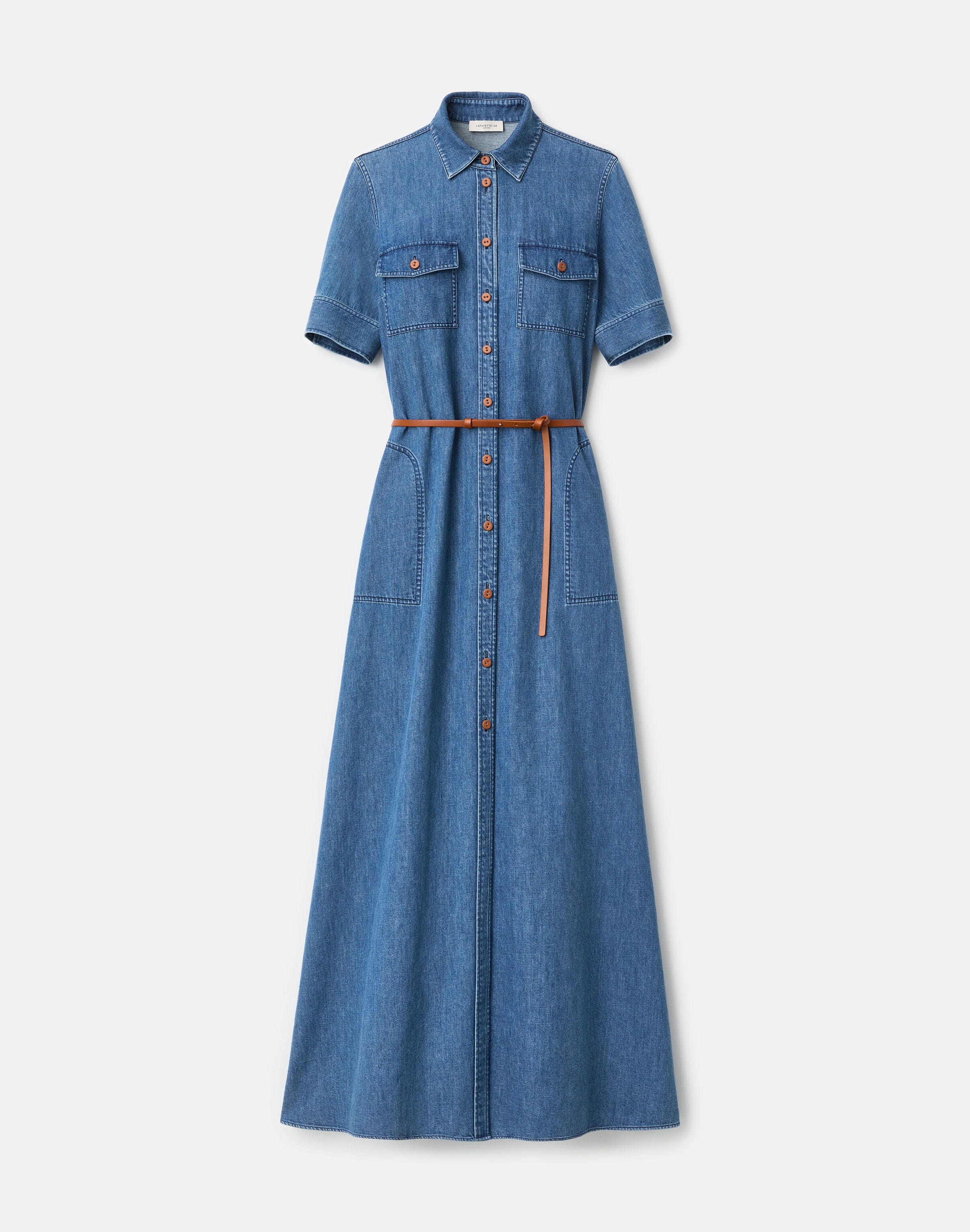 Chambray Patch Pocket Maxi Shirtdress