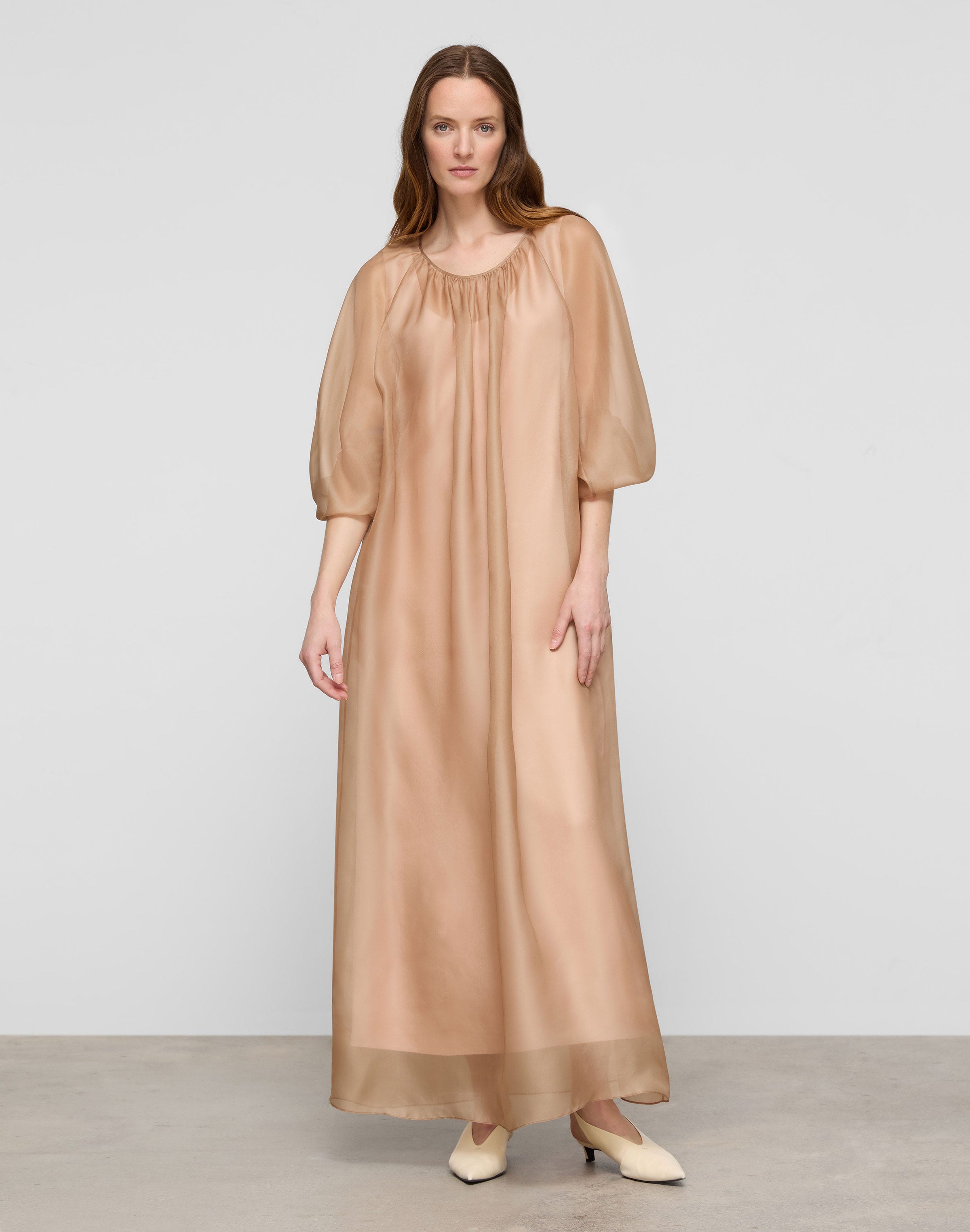 Silk Organza Blouson Sleeve Gown