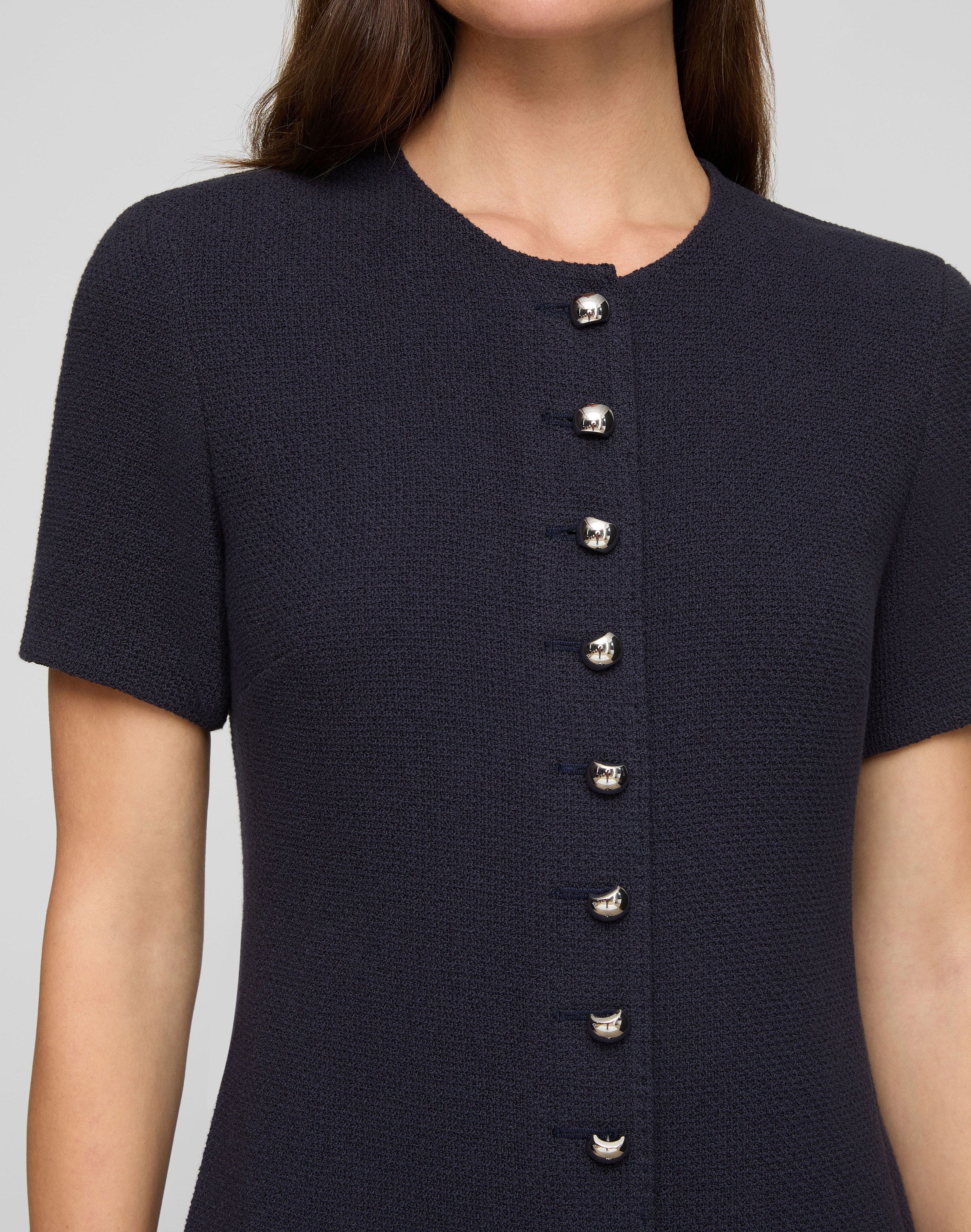 Cotton Dobby Tweed Button Midi Dress