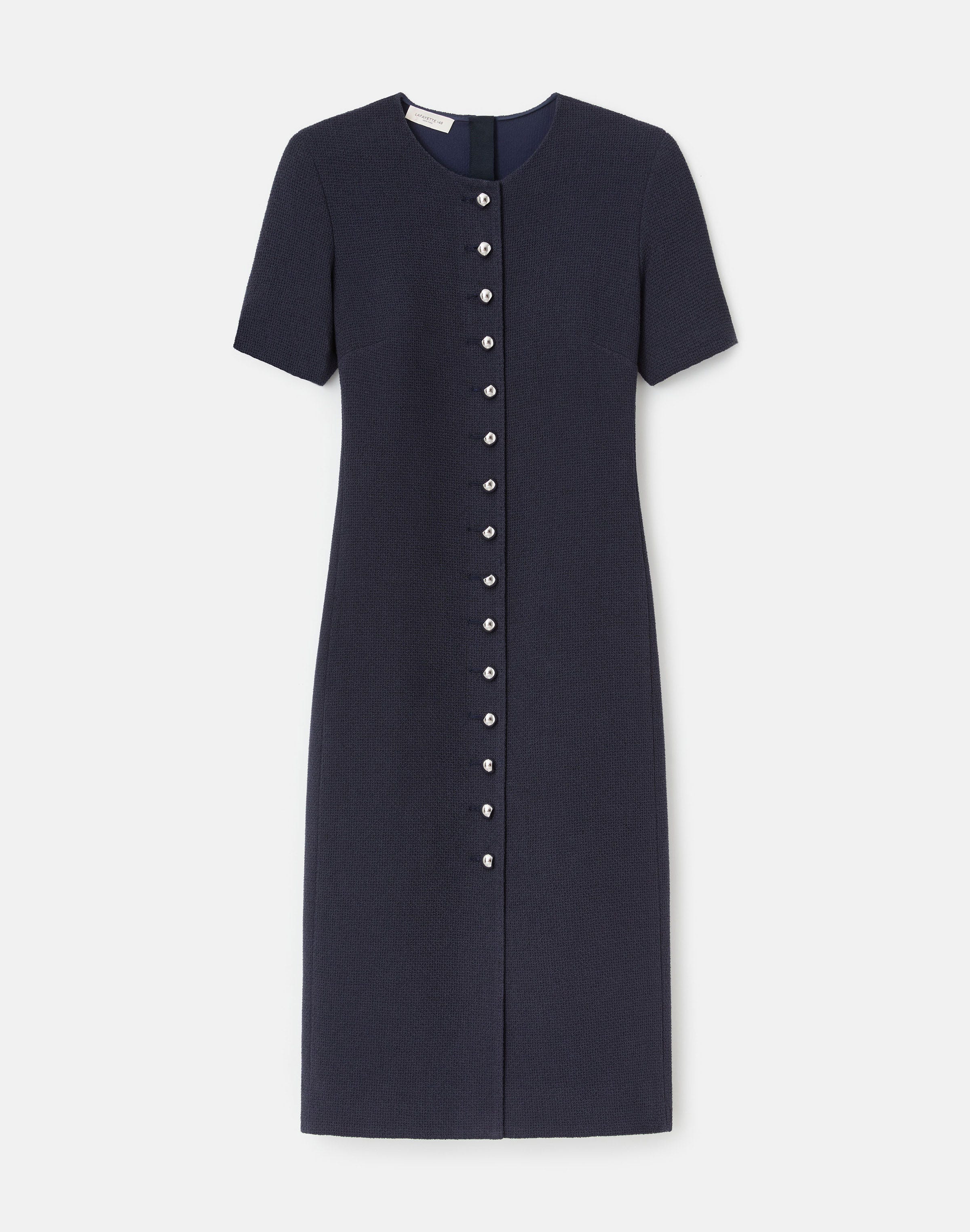 Cotton Dobby Tweed Button Midi Dress