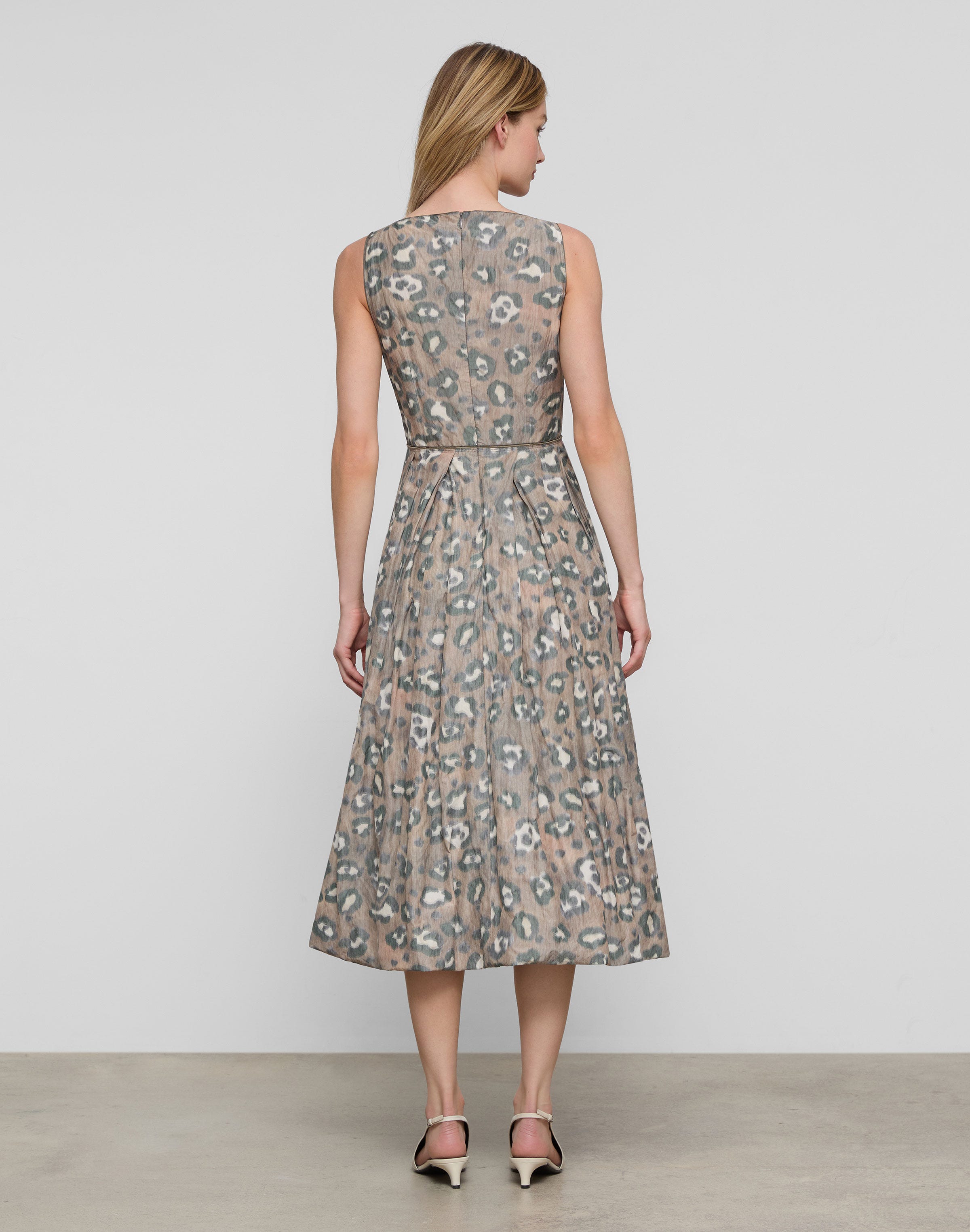 Leopard Warp Print Crinkled Taffeta Fit & Flare Dress