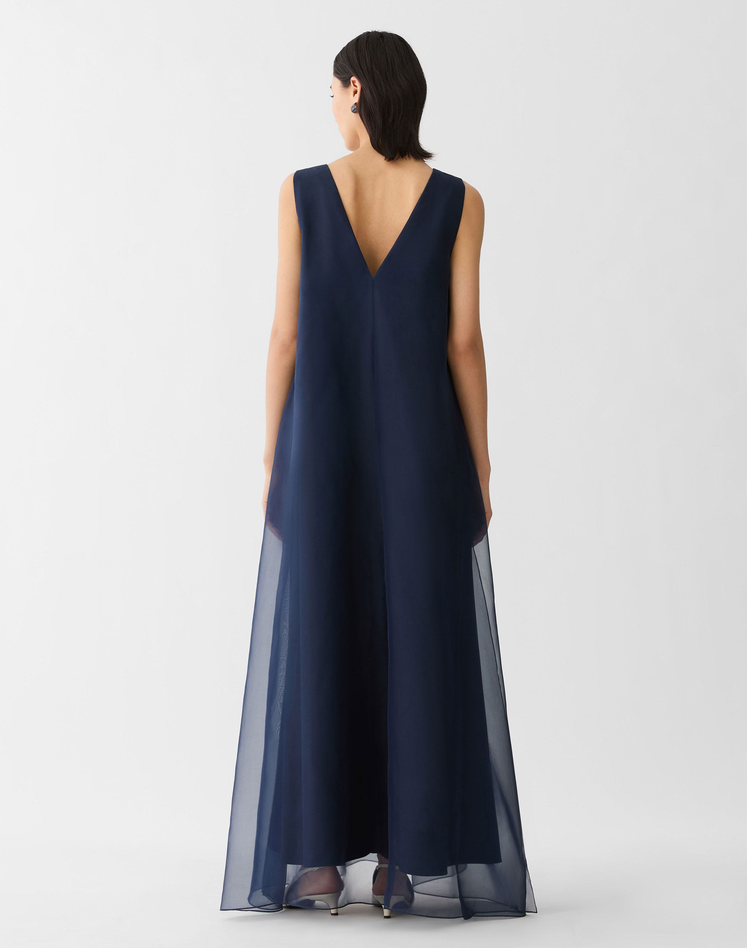 Silk Organza Overlay V-Neck Gown