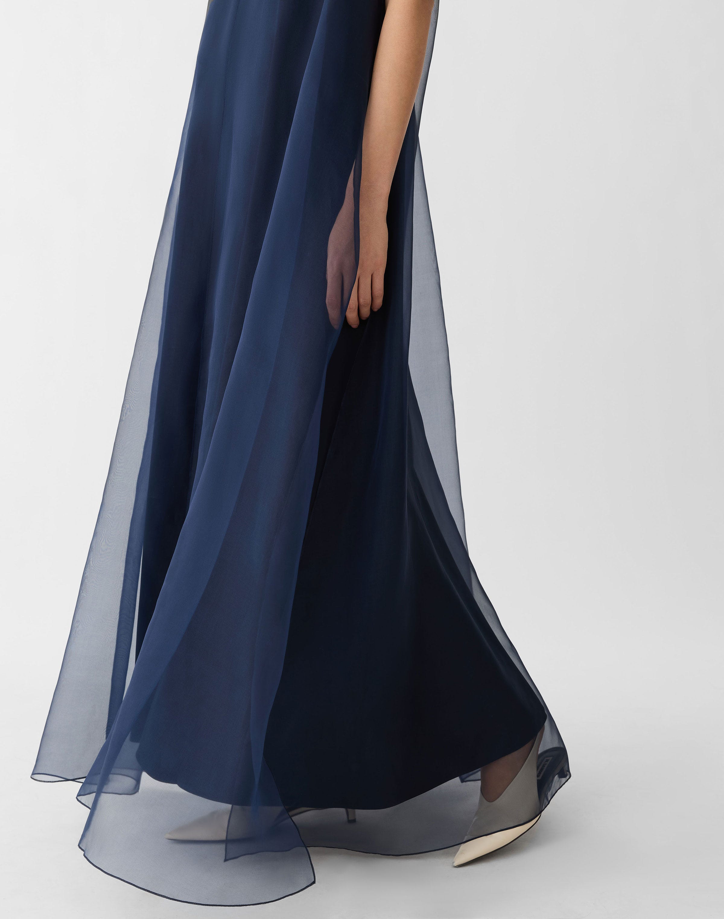 Silk Organza Overlay V-Neck Gown