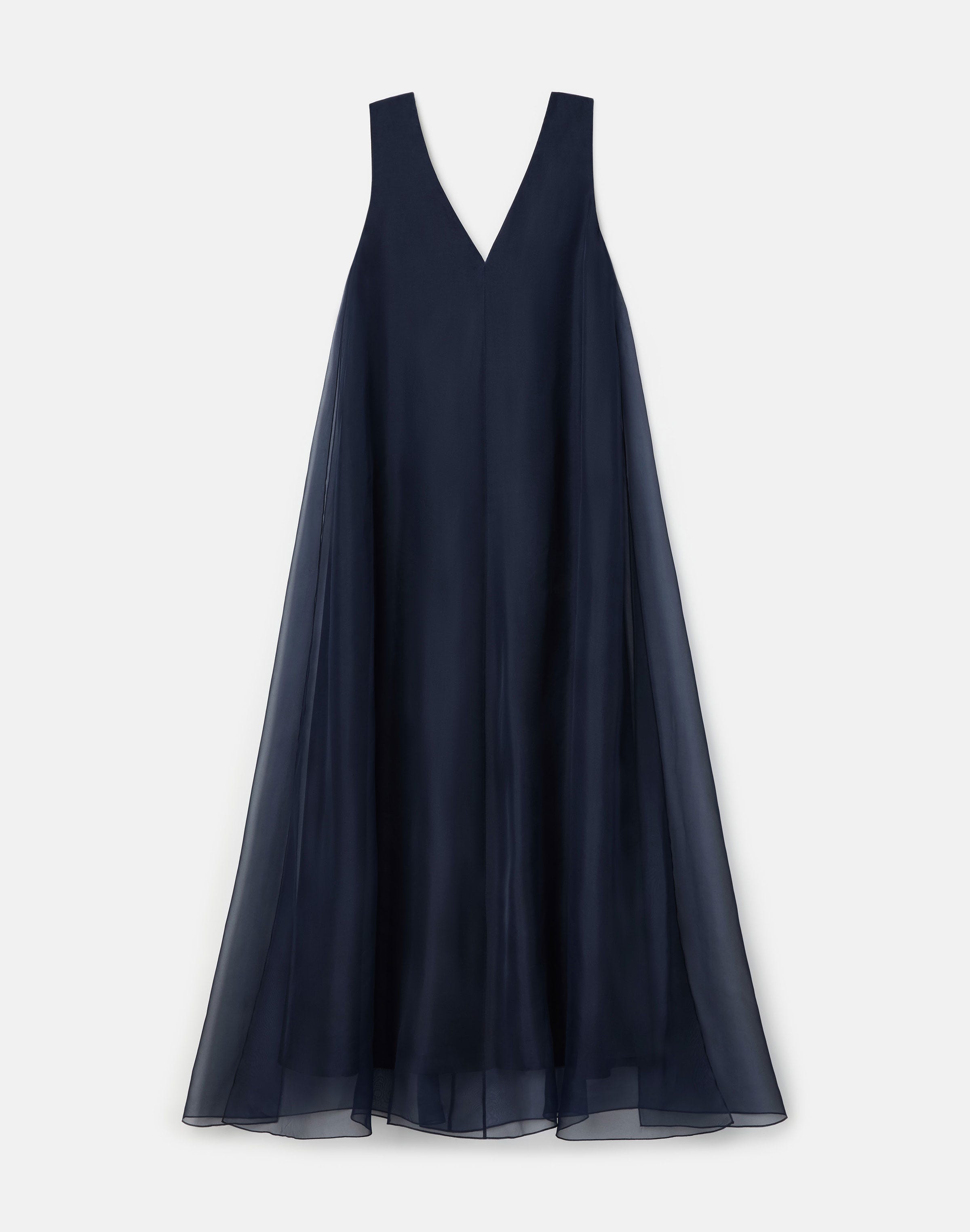 Silk Organza Overlay V-Neck Gown