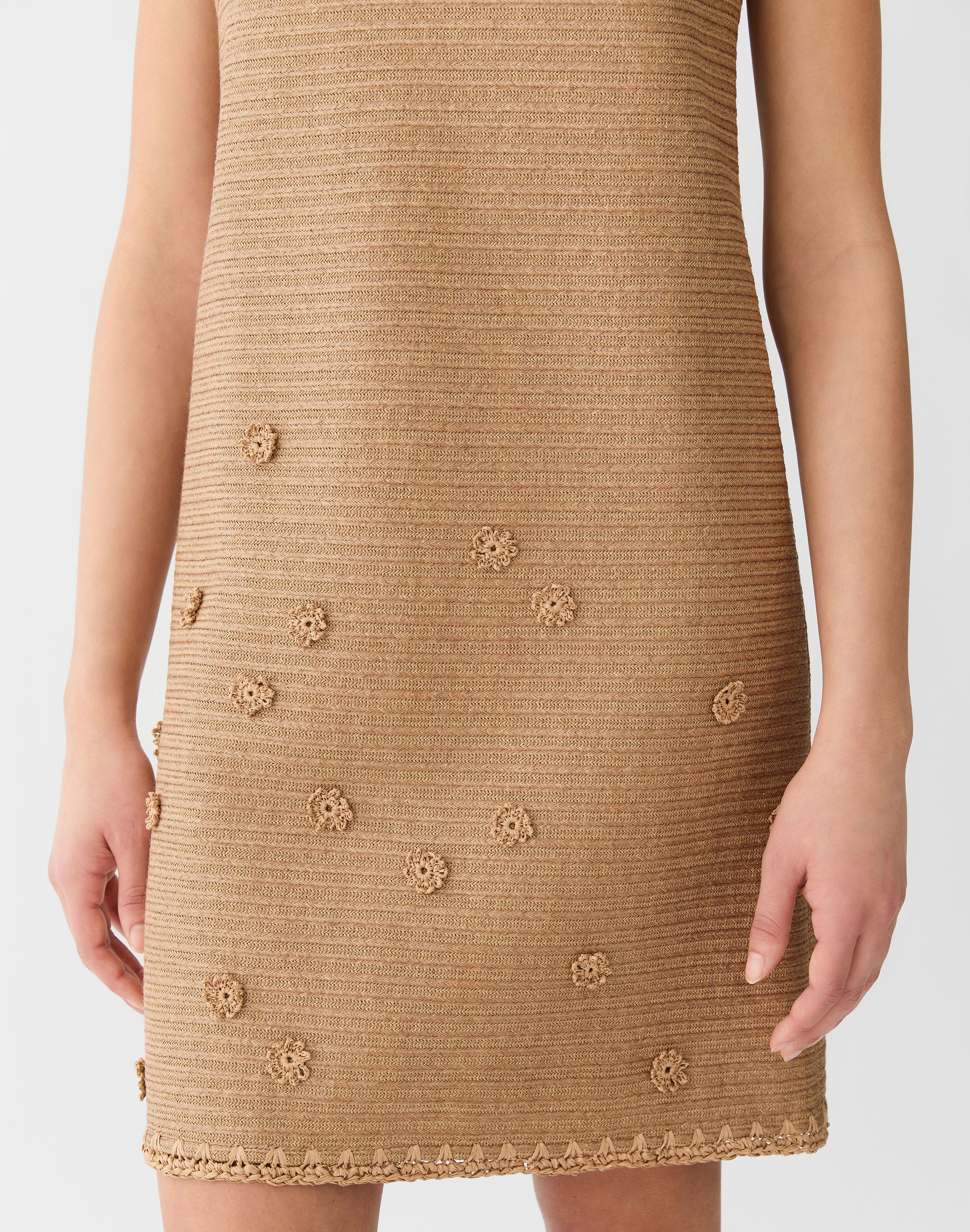 Raffia-Effect Floral Embellished Tank Dress