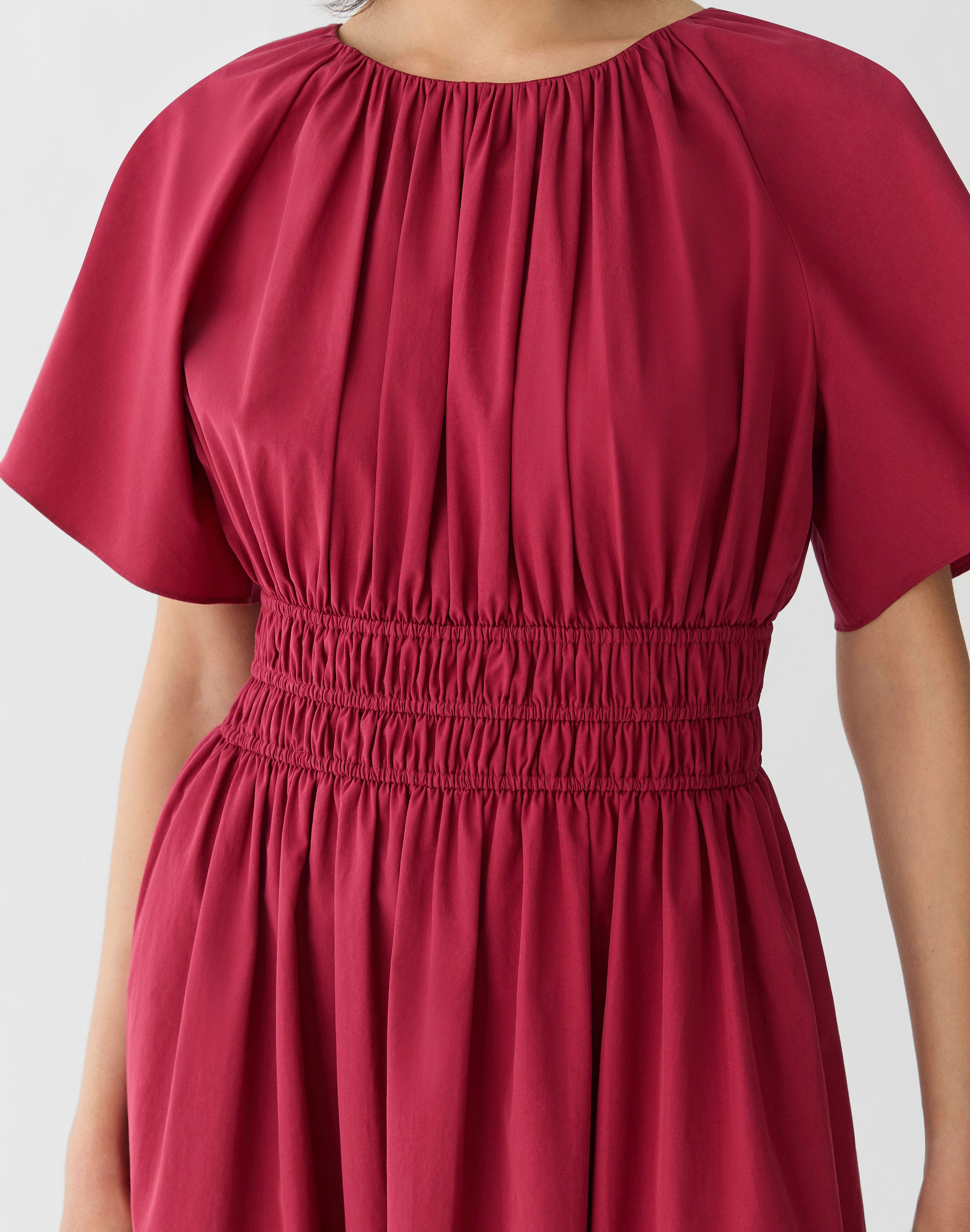 Organic Cotton Poplin Shirred Midi Dress
