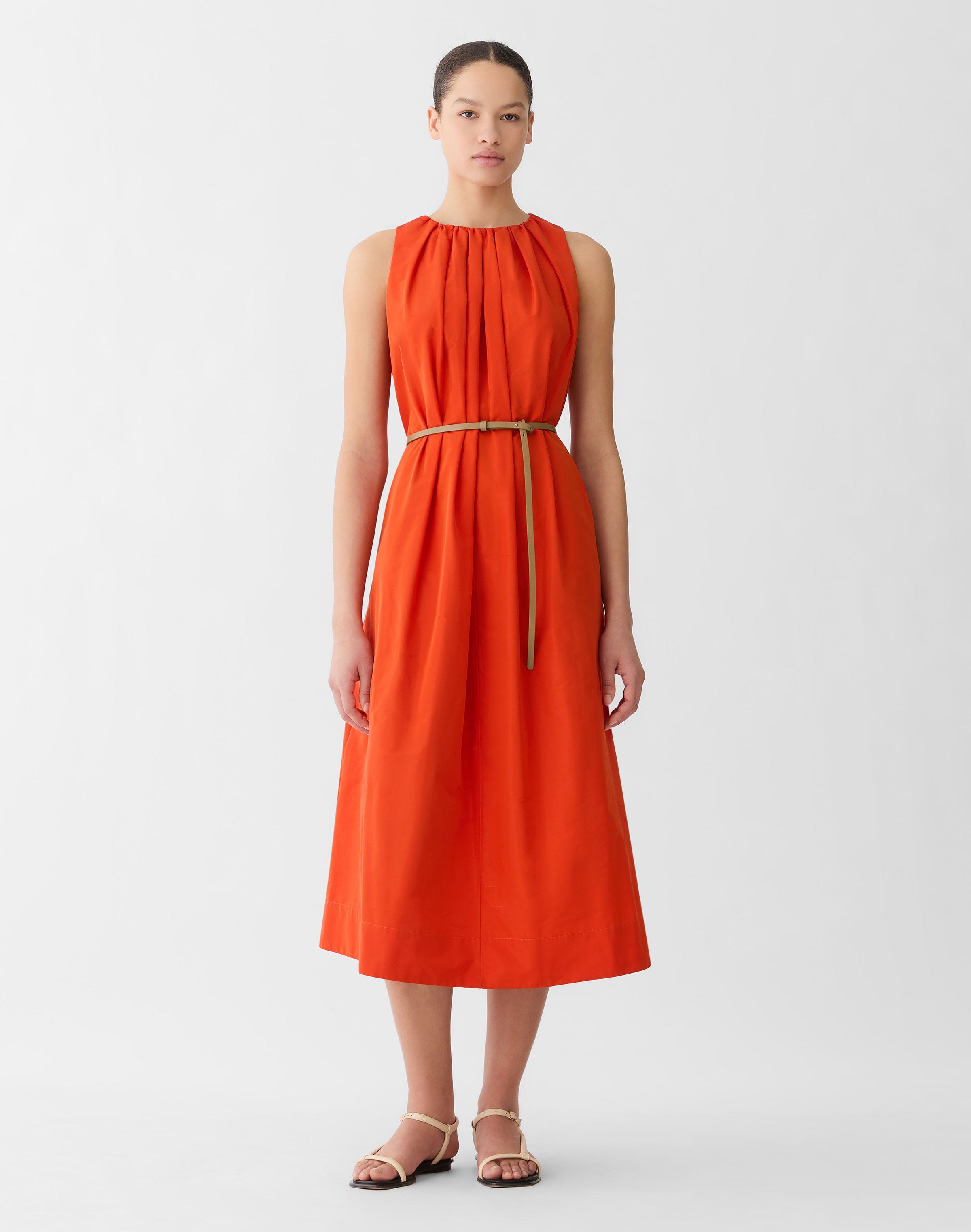 Technical Taffeta Belted Midi Dress