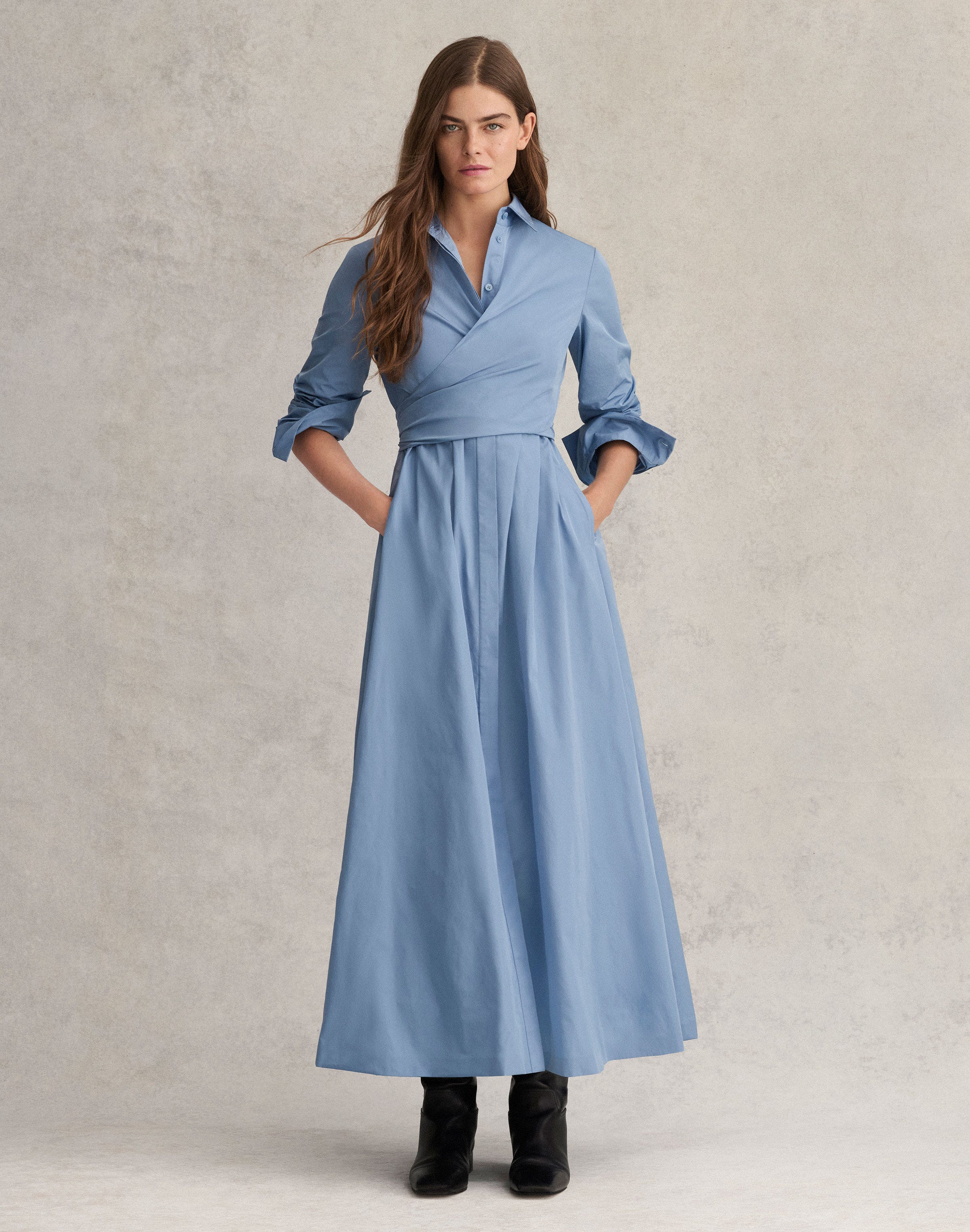 Taffeta Maxi Wrap Shirtdress
