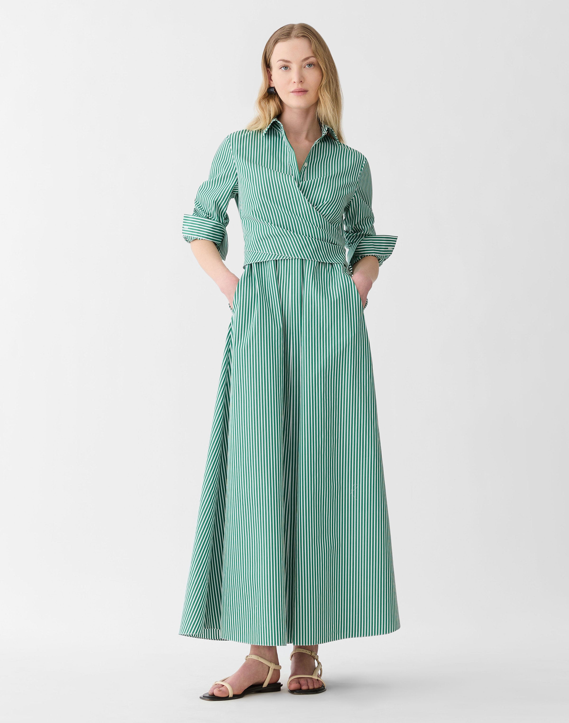 Striped Cotton Wrap Shirtdress