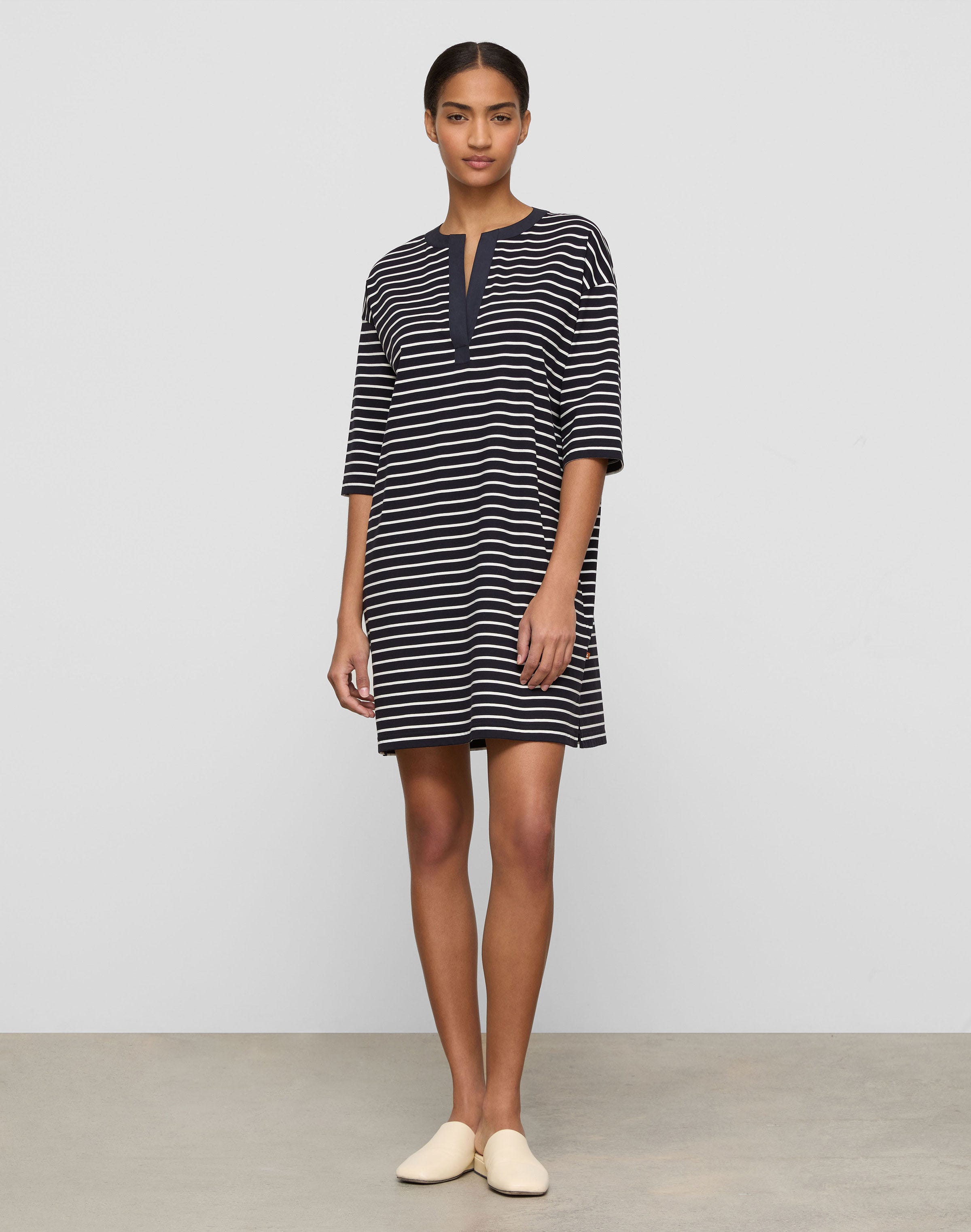 Striped Cotton Rib Short Sleeve Dress